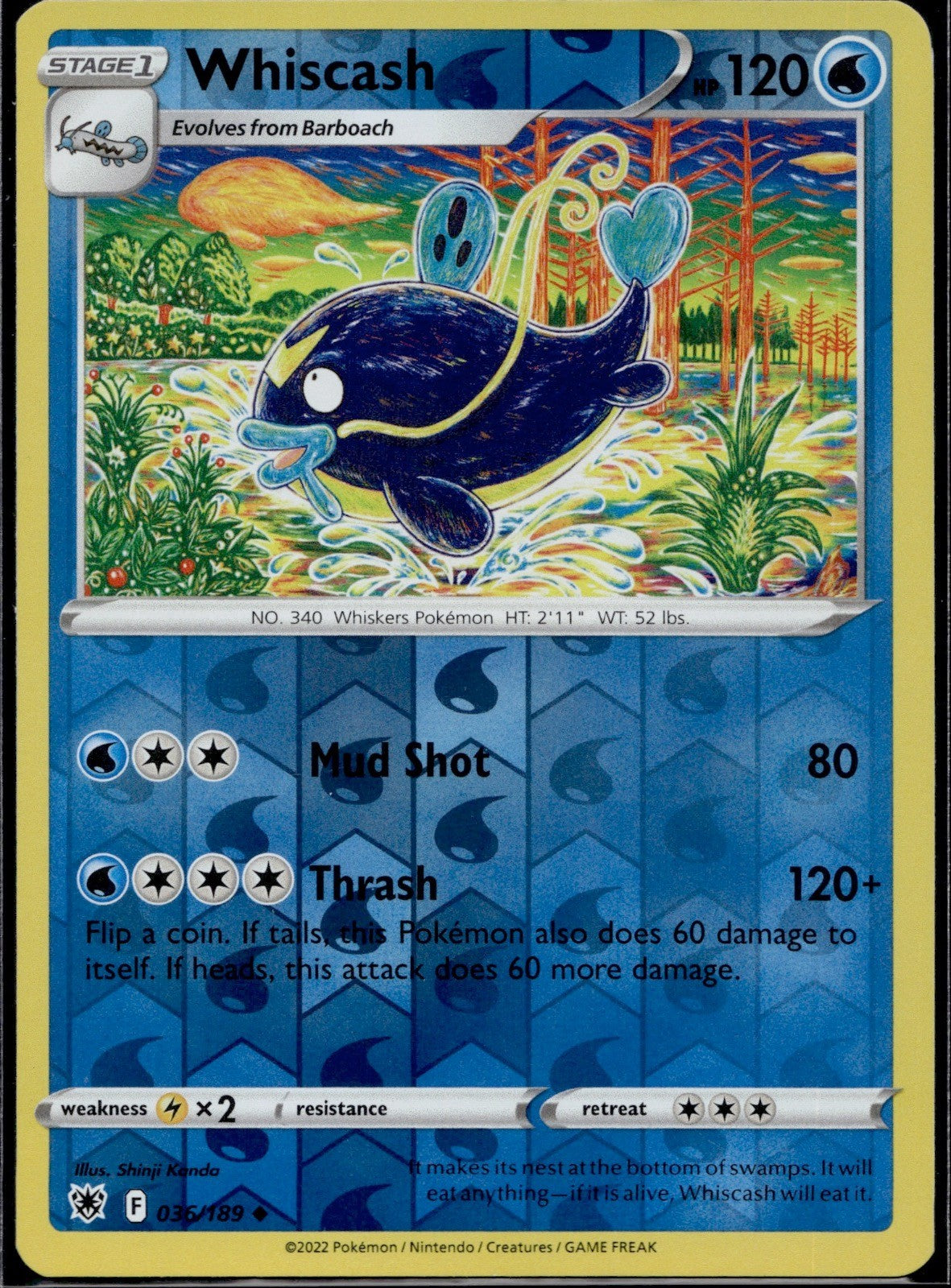 Whiscash 036/189 ASR Astral Radiance Pokemon Reverse Holo Lightly Played