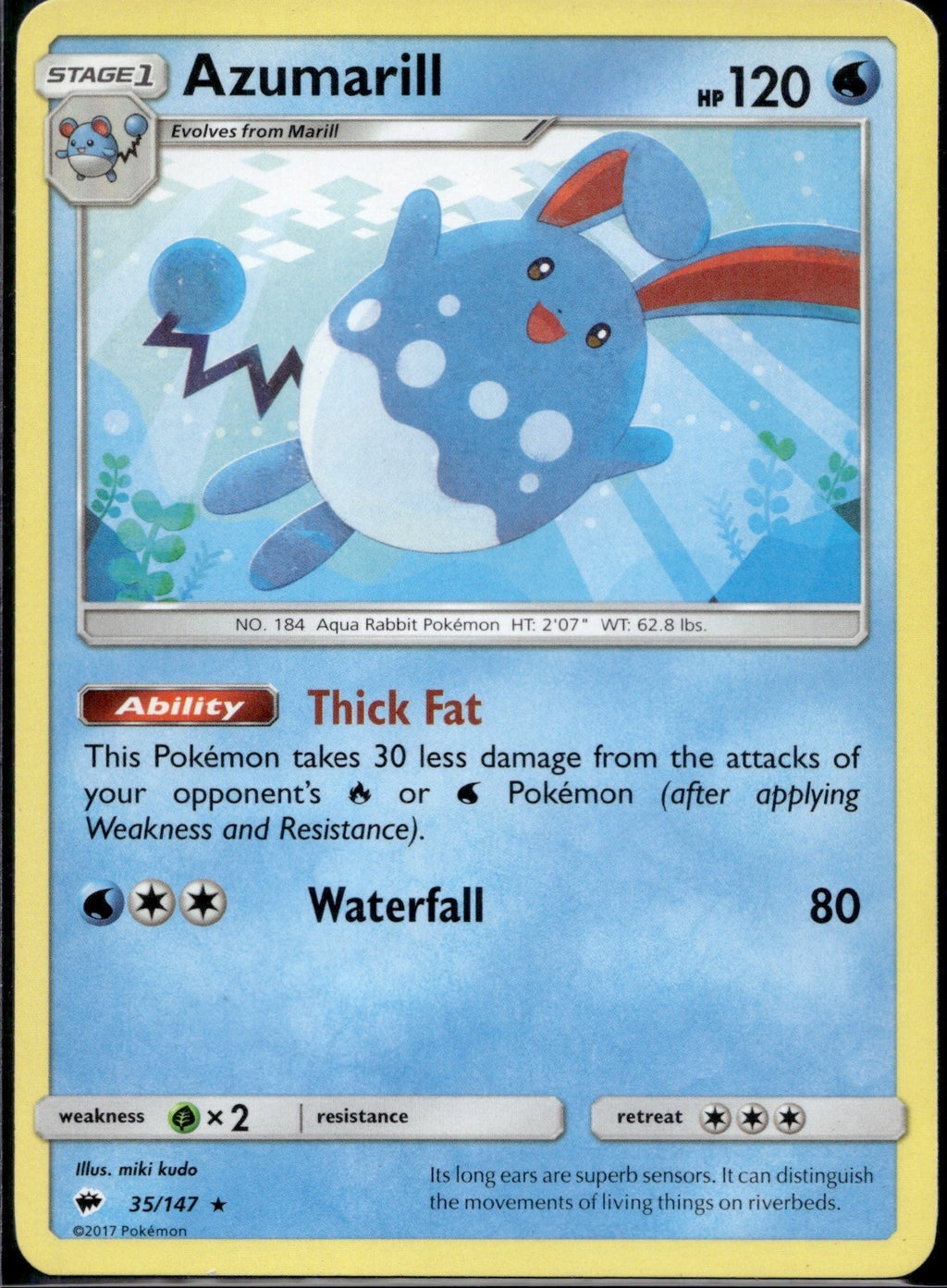 Azumarill 35/147 BUS Burning Shadows Pokemon Lightly Played