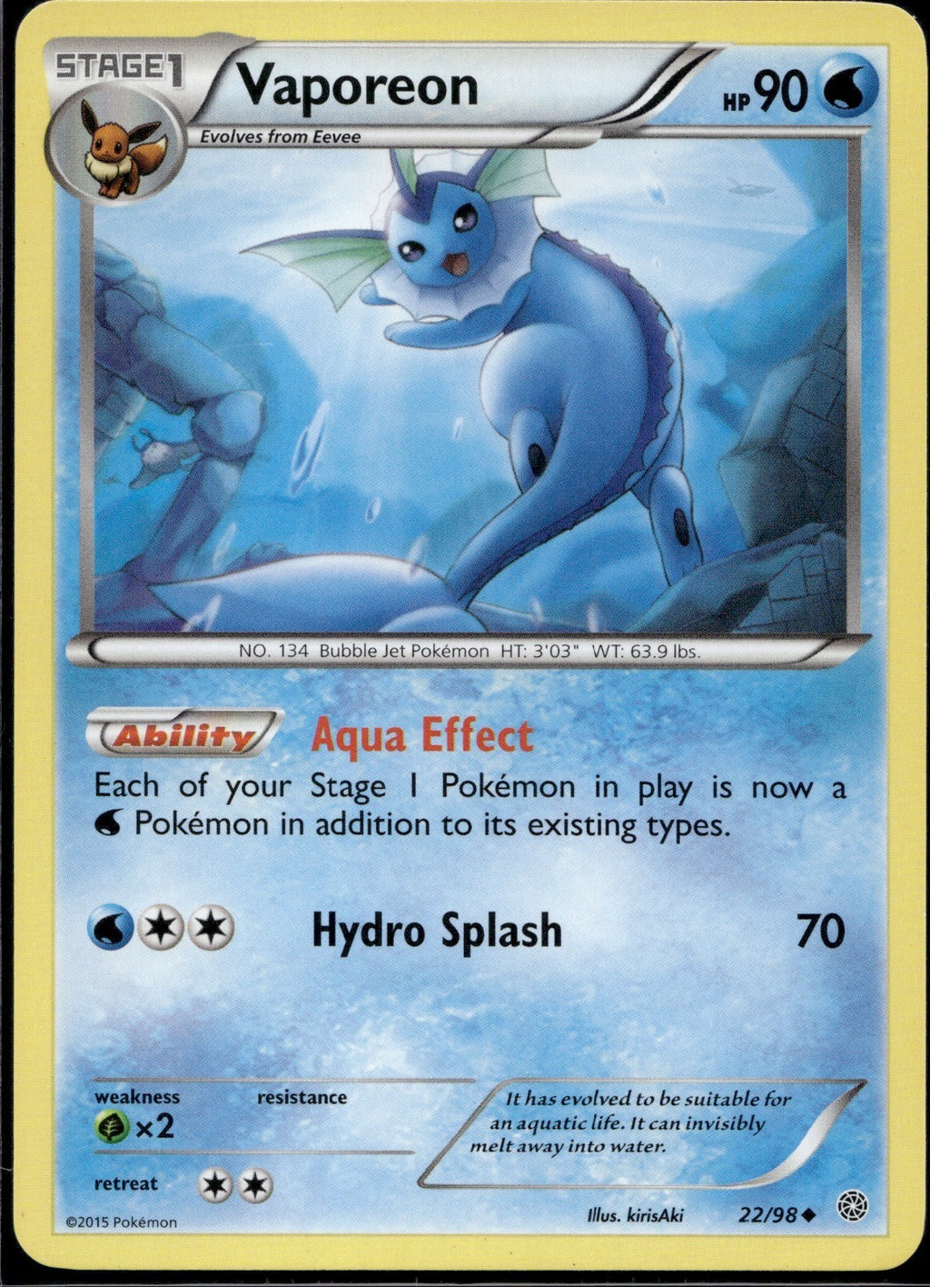 Vaporeon 22/98 AOR Ancient Origins Pokemon Lightly Played