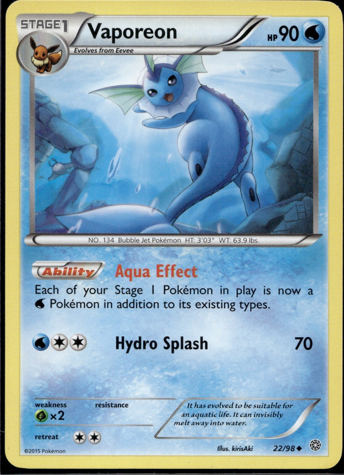 Vaporeon 22/98 AOR Ancient Origins Pokemon Lightly Played