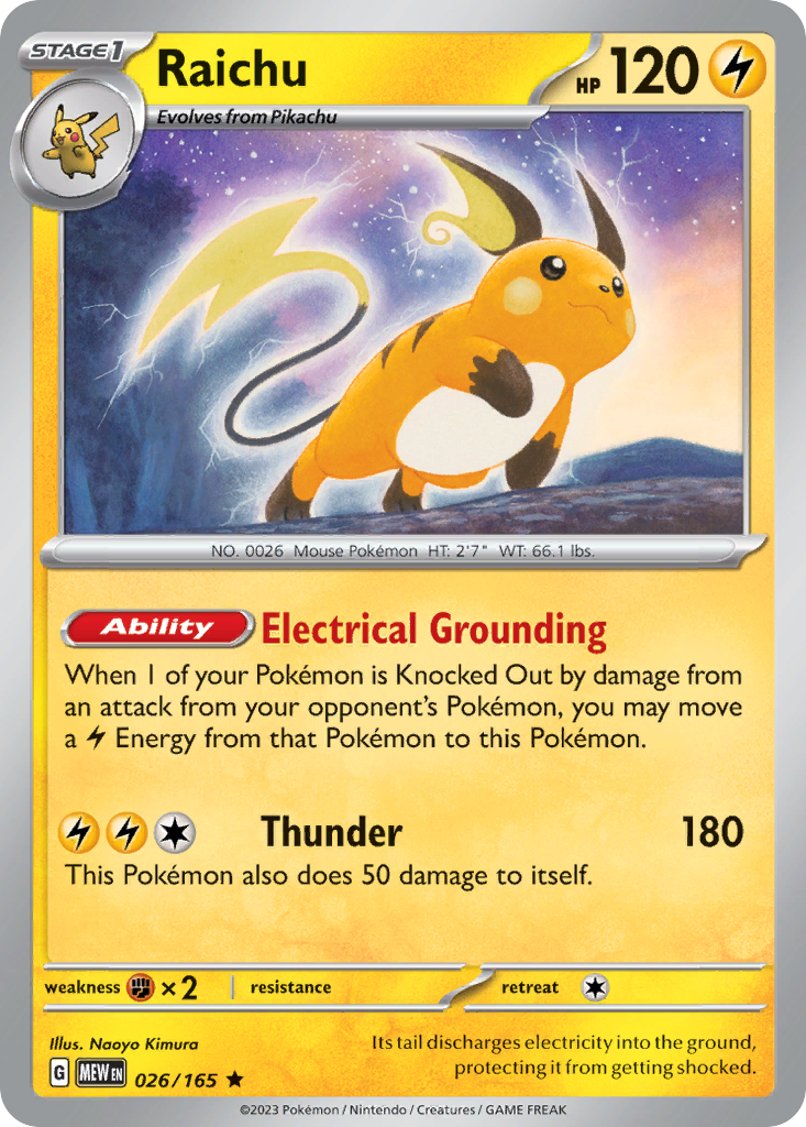 Raichu 026/165 MEW 151 Pokemon Holo Lightly Played