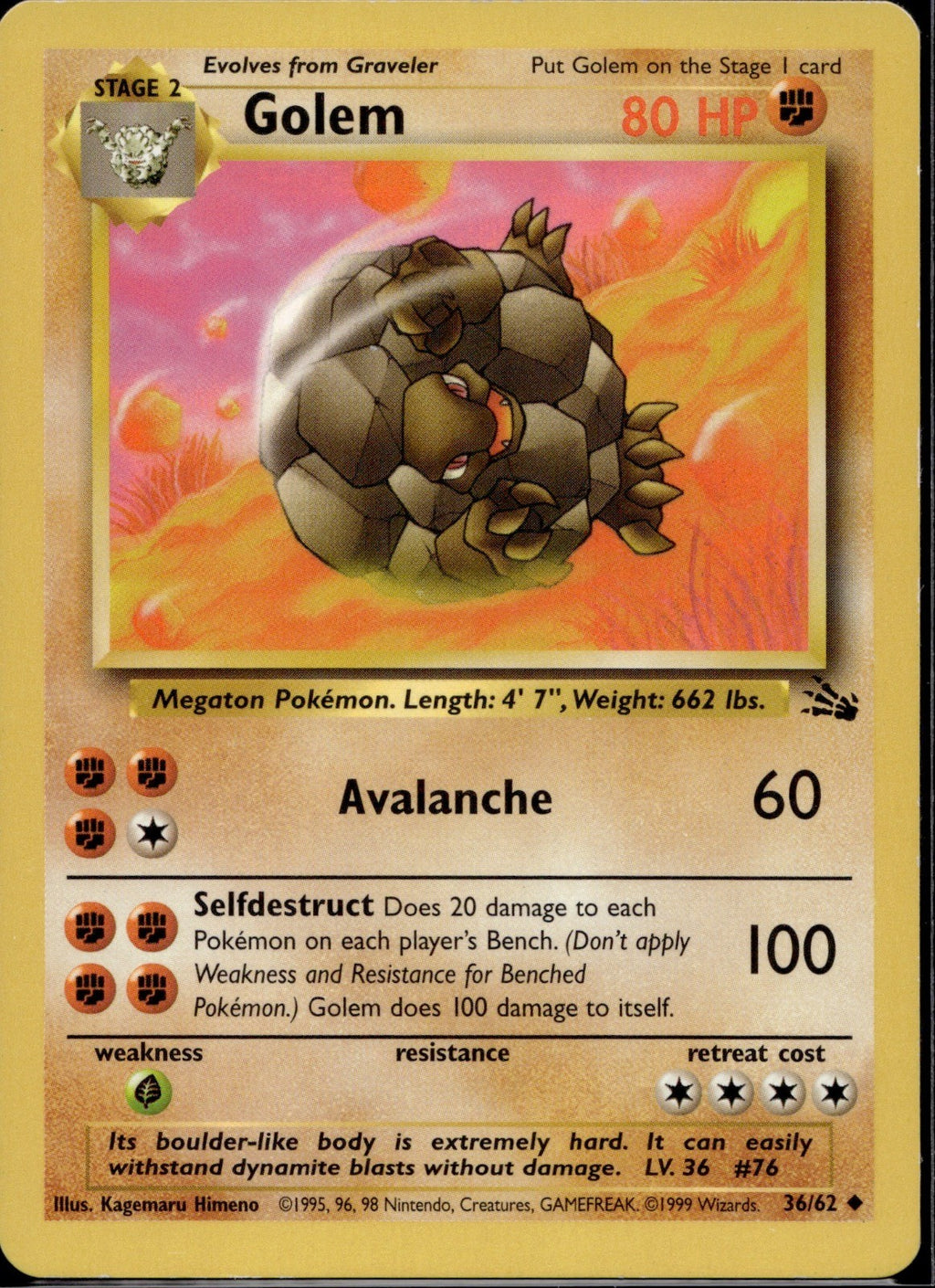 Golem 36/62 FO Fossil Pokemon Unlimited Lightly Played