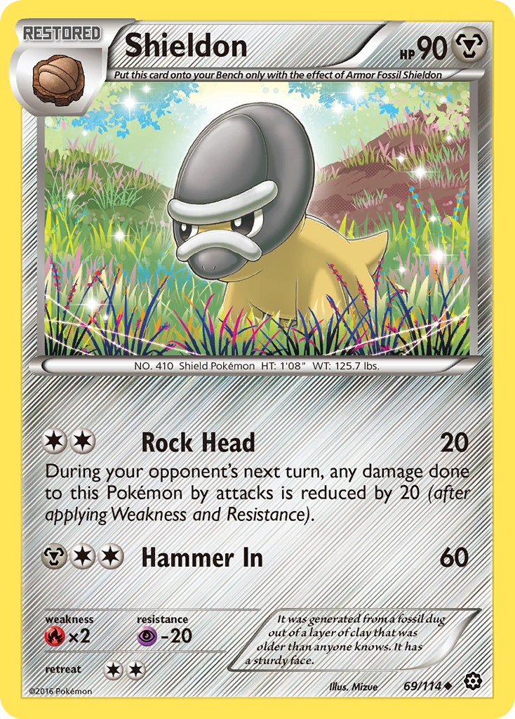 Shieldon 69/114 STS Steam Siege Pokemon Lightly Played
