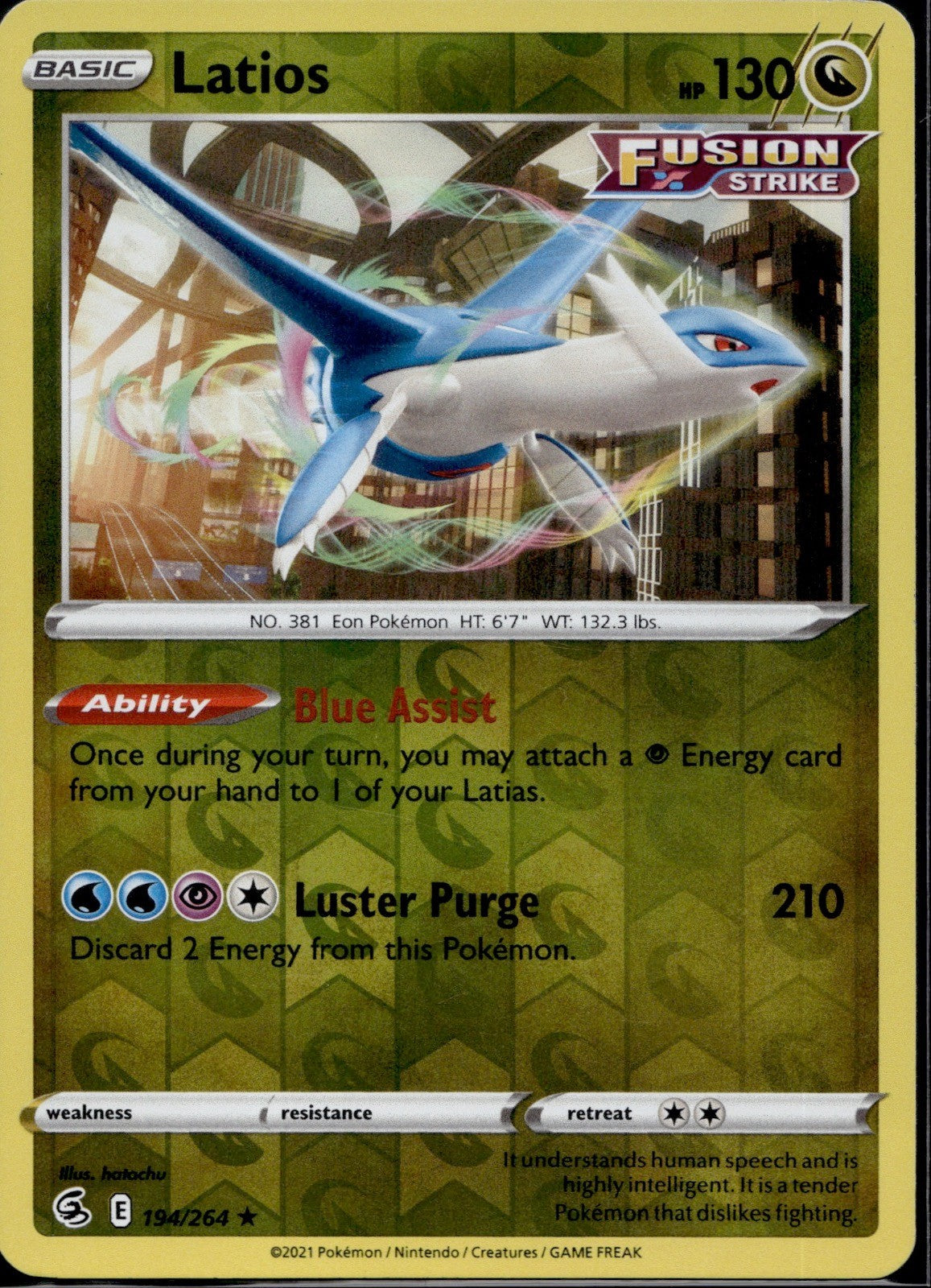Latios 194/264 FST Fusion Strike Pokemon Reverse Holo Lightly Played