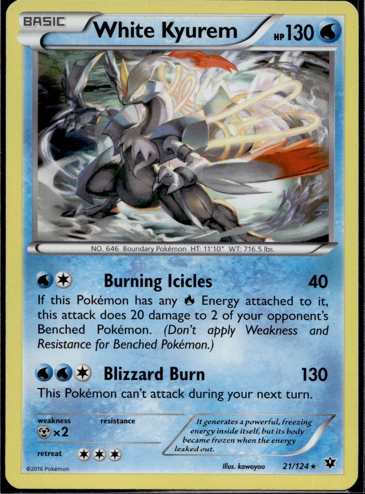 White Kyurem 21/124 FCO Fates Collide Pokemon Holo Lightly Played