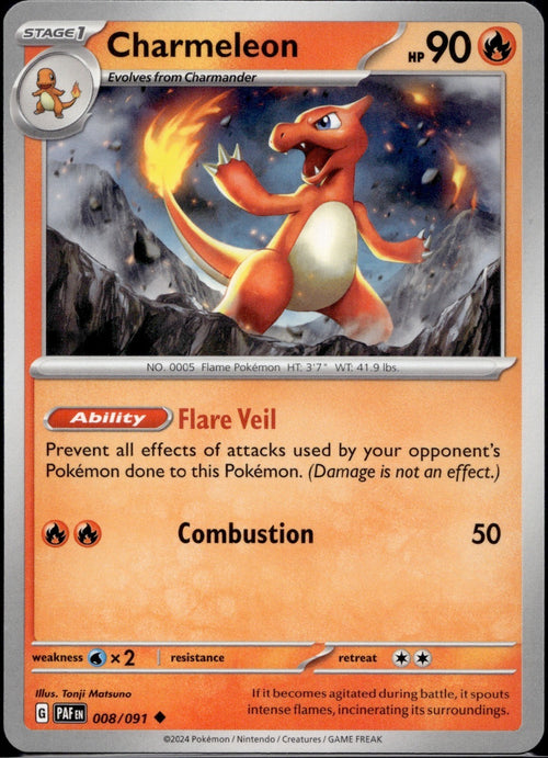 Charmeleon 008/091 PAF Paldean Fates Pokemon Near Mint