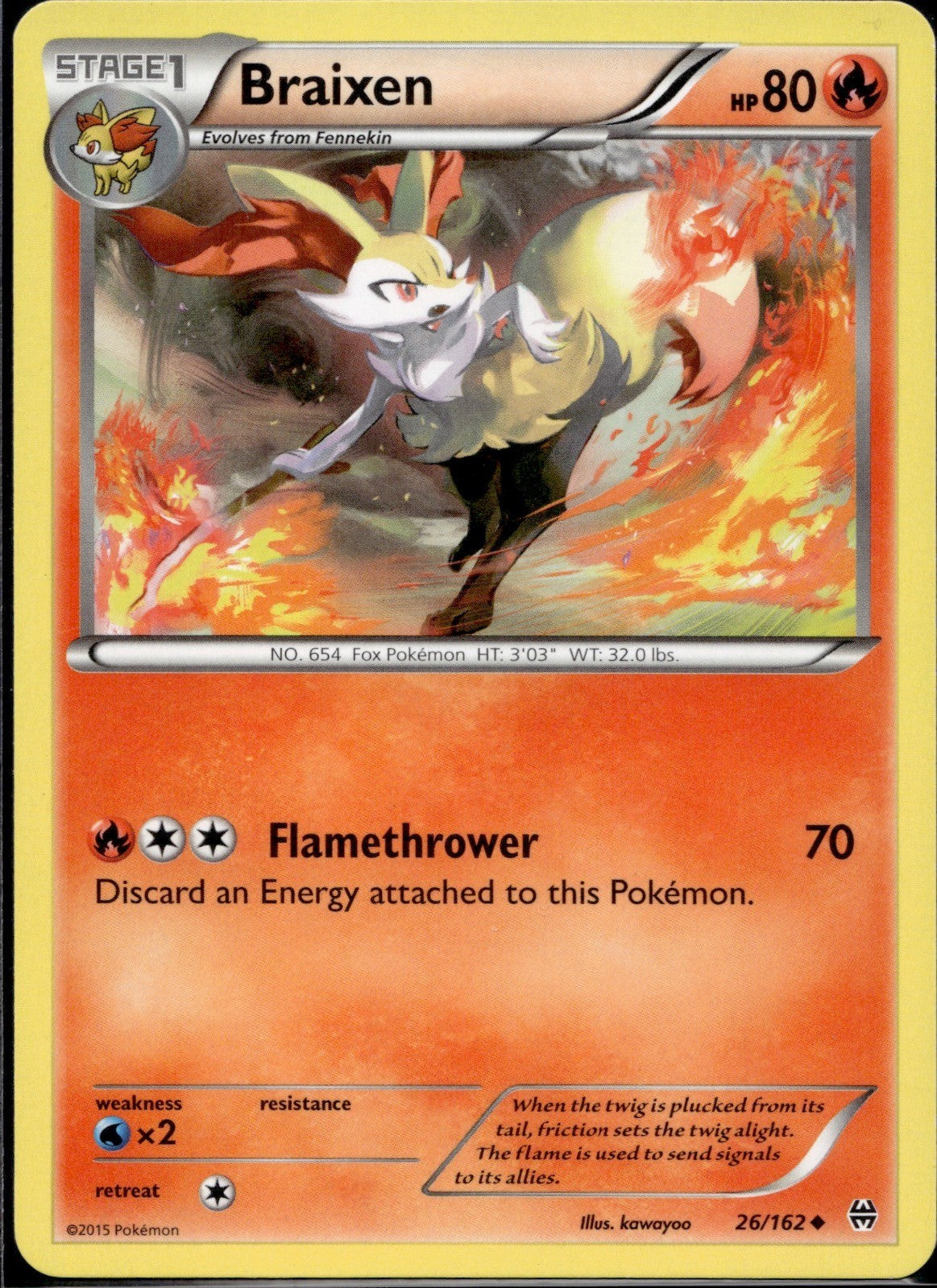 Braixen 26/162 BKT BREAKthrough Pokemon Lightly Played