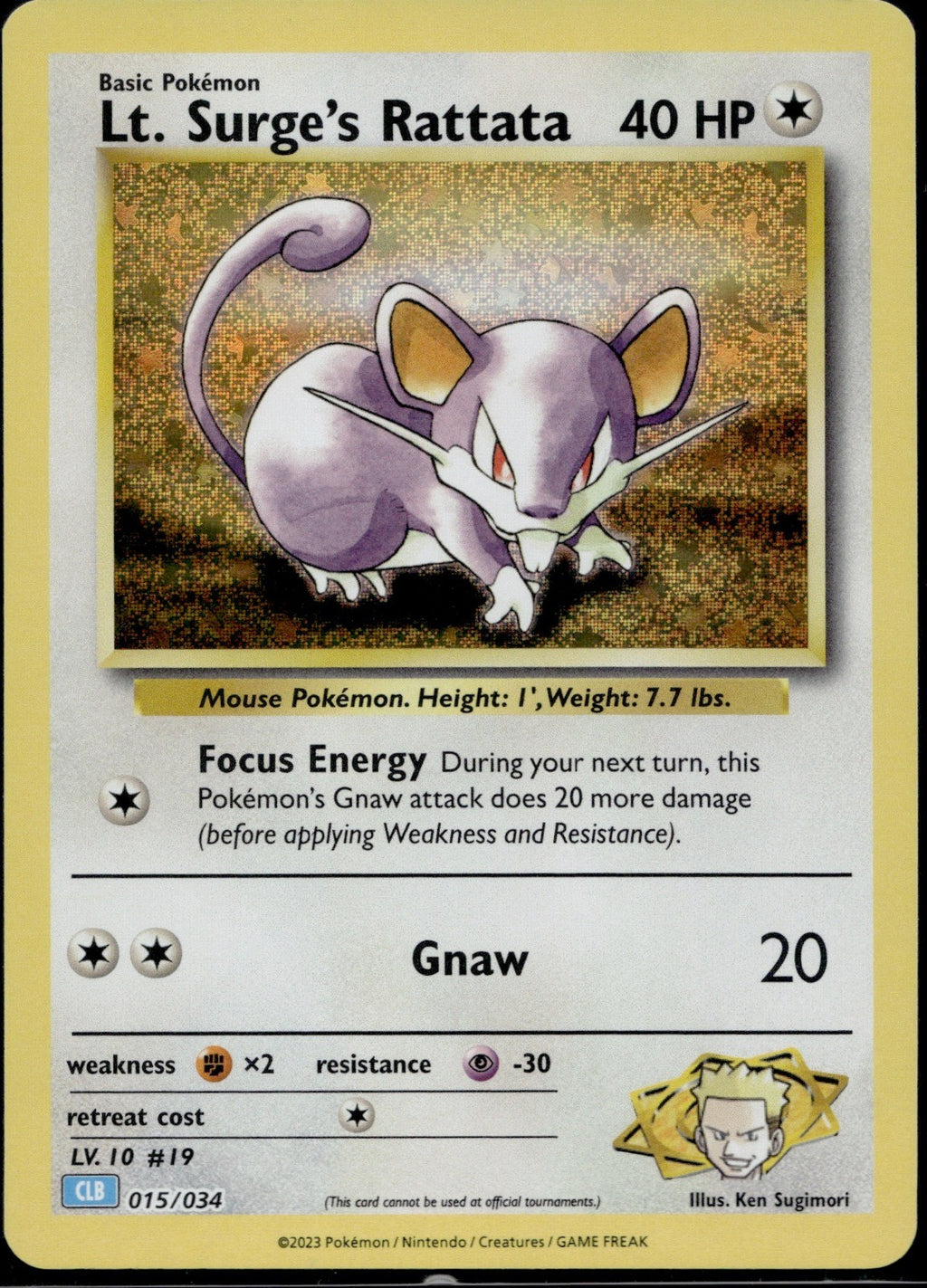 Lt. Surge's Rattata 015/034 CL Trading Card Game Classic Pokemon Holo Near Mint