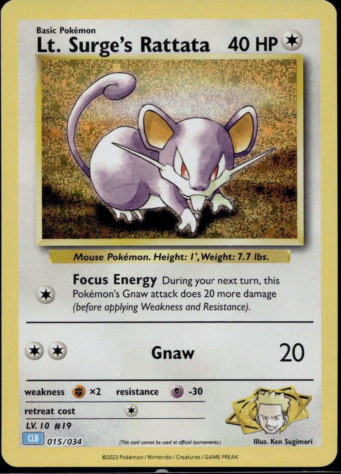 Lt. Surge's Rattata 015/034 CL Trading Card Game Classic Pokemon Holo Near Mint