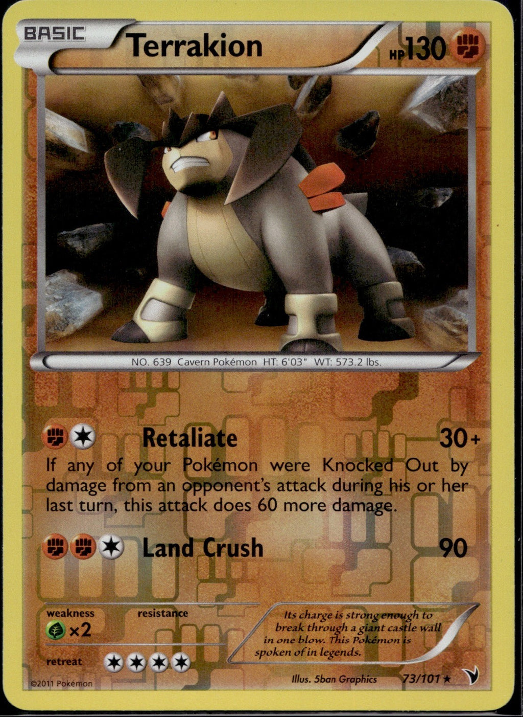 Terrakion 73/101 NVI Noble Victories Pokemon Reverse Holo Near Mint