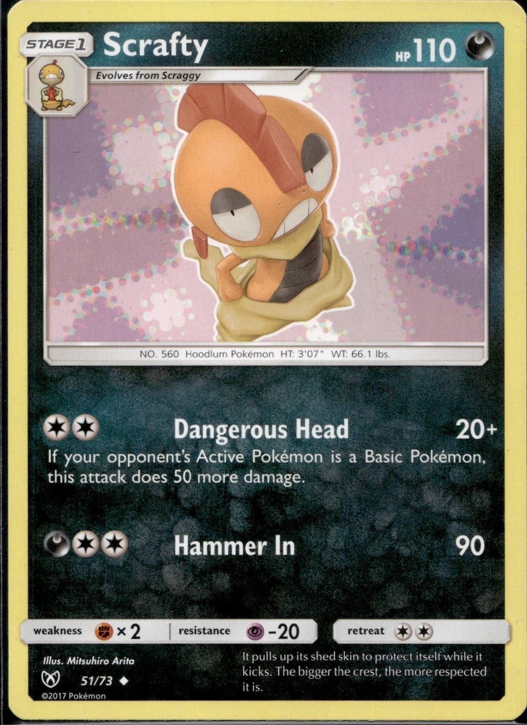 Scrafty 51/73 SLG Shining Legends Pokemon Lightly Played