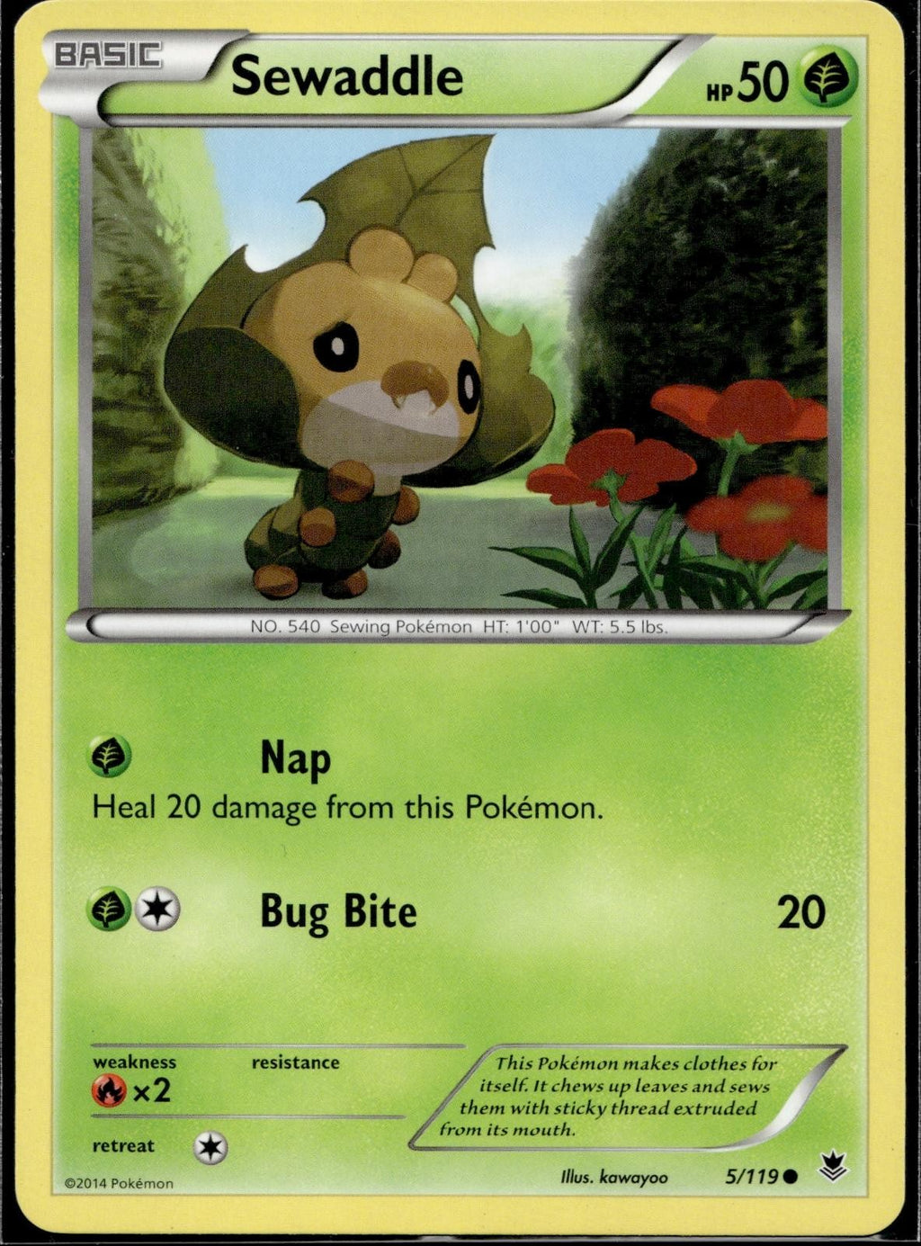 Sewaddle 5/119 PHF Phantom Forces Pokemon Lightly Played