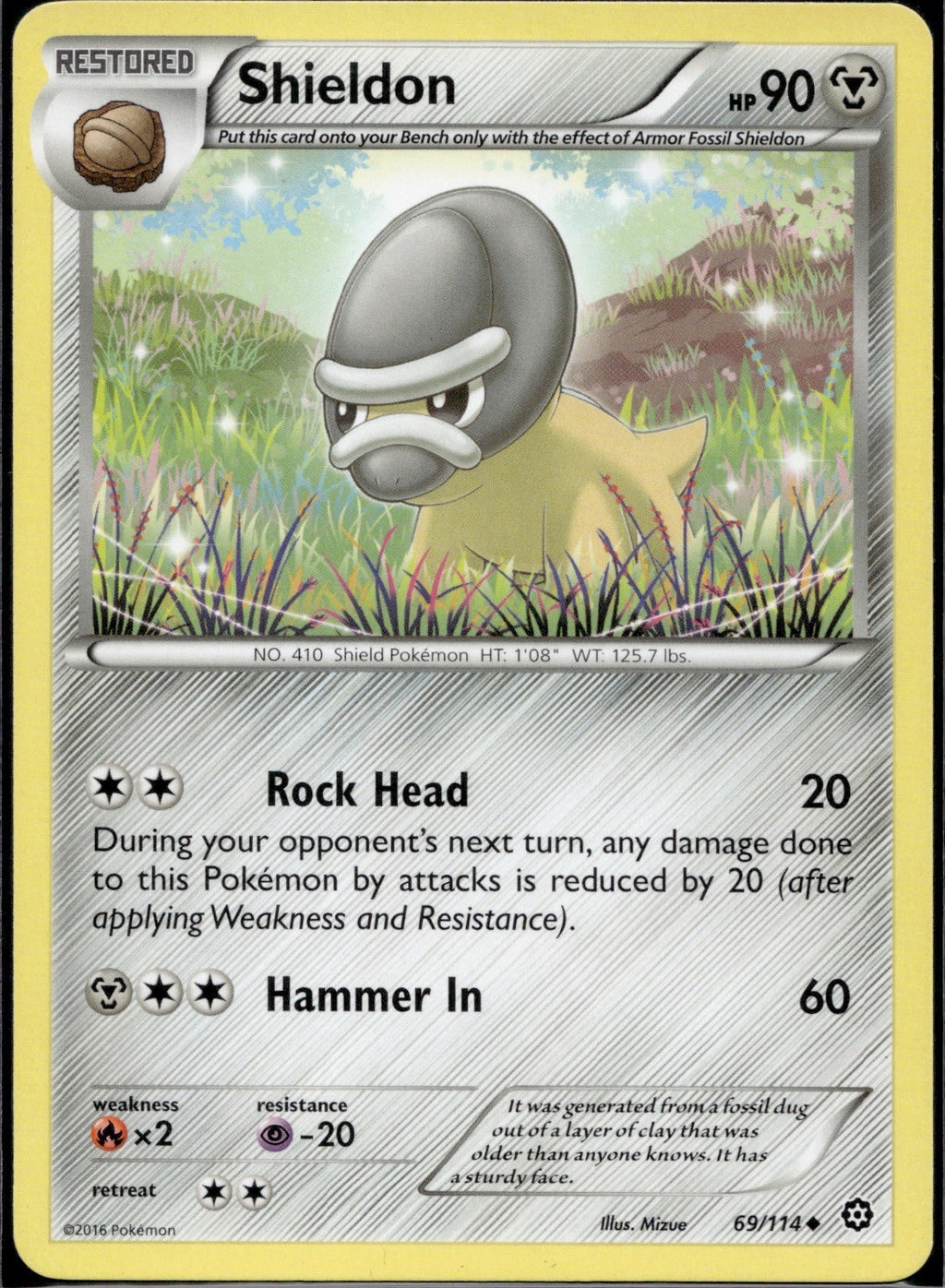 Shieldon 69/114 STS Steam Siege Pokemon Lightly Played