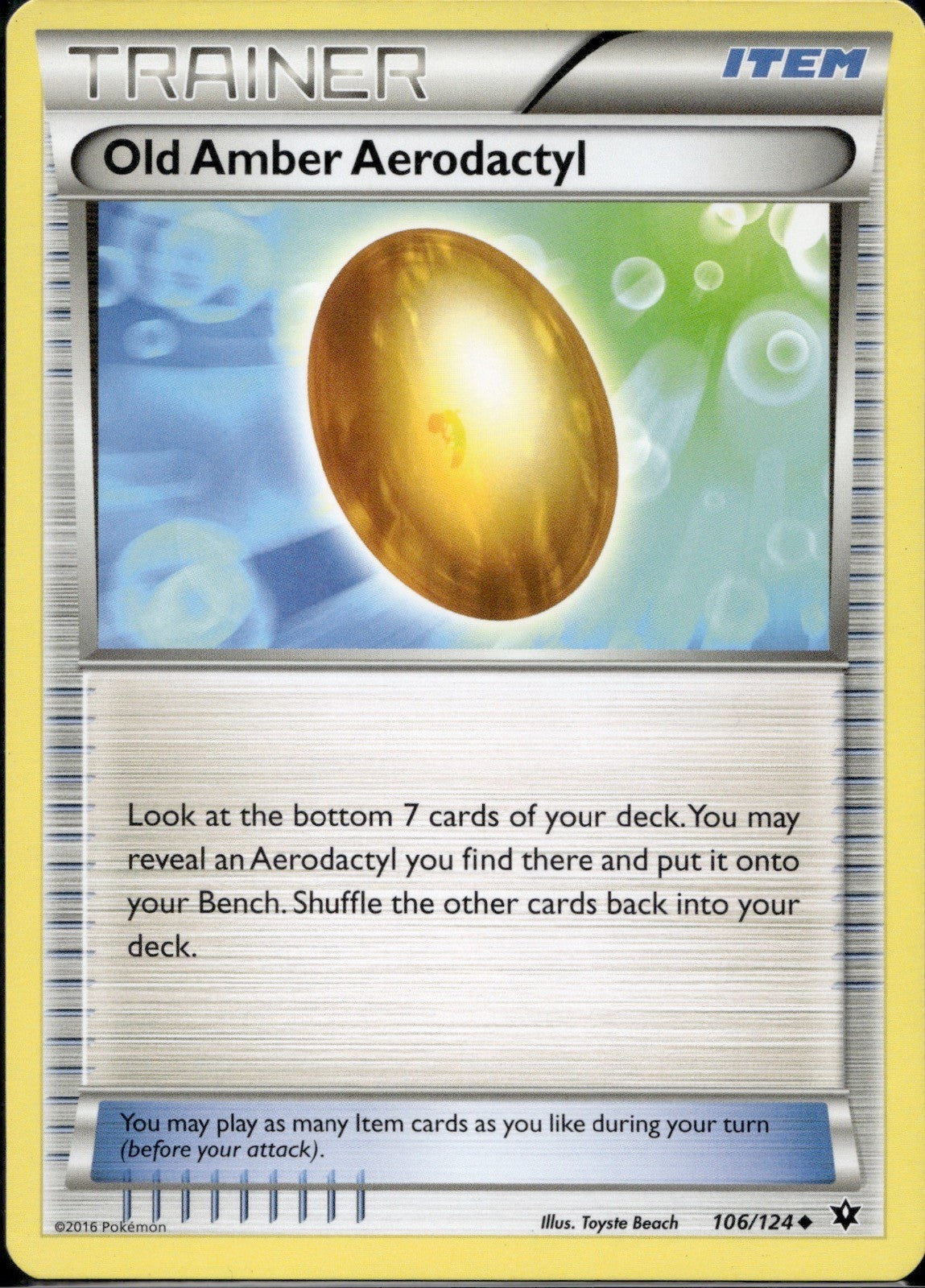 Old Amber Aerodactyl 106/124 FCO Fates Collide Pokemon Lightly Played