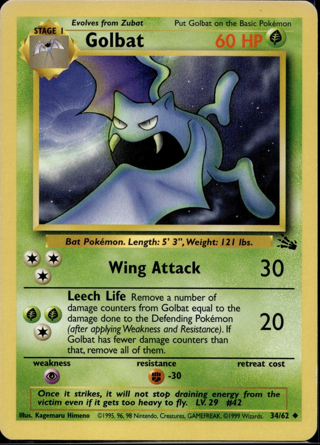 Golbat 34/62 FO Fossil Pokemon Unlimited Lightly Played
