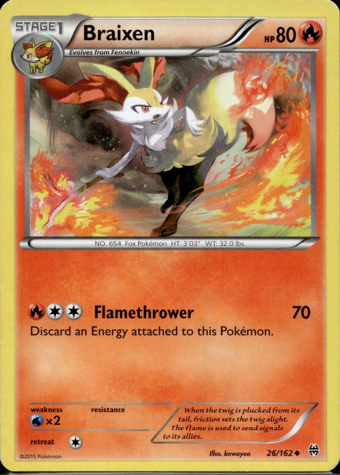 Braixen 26/162 BKT BREAKthrough Pokemon Lightly Played