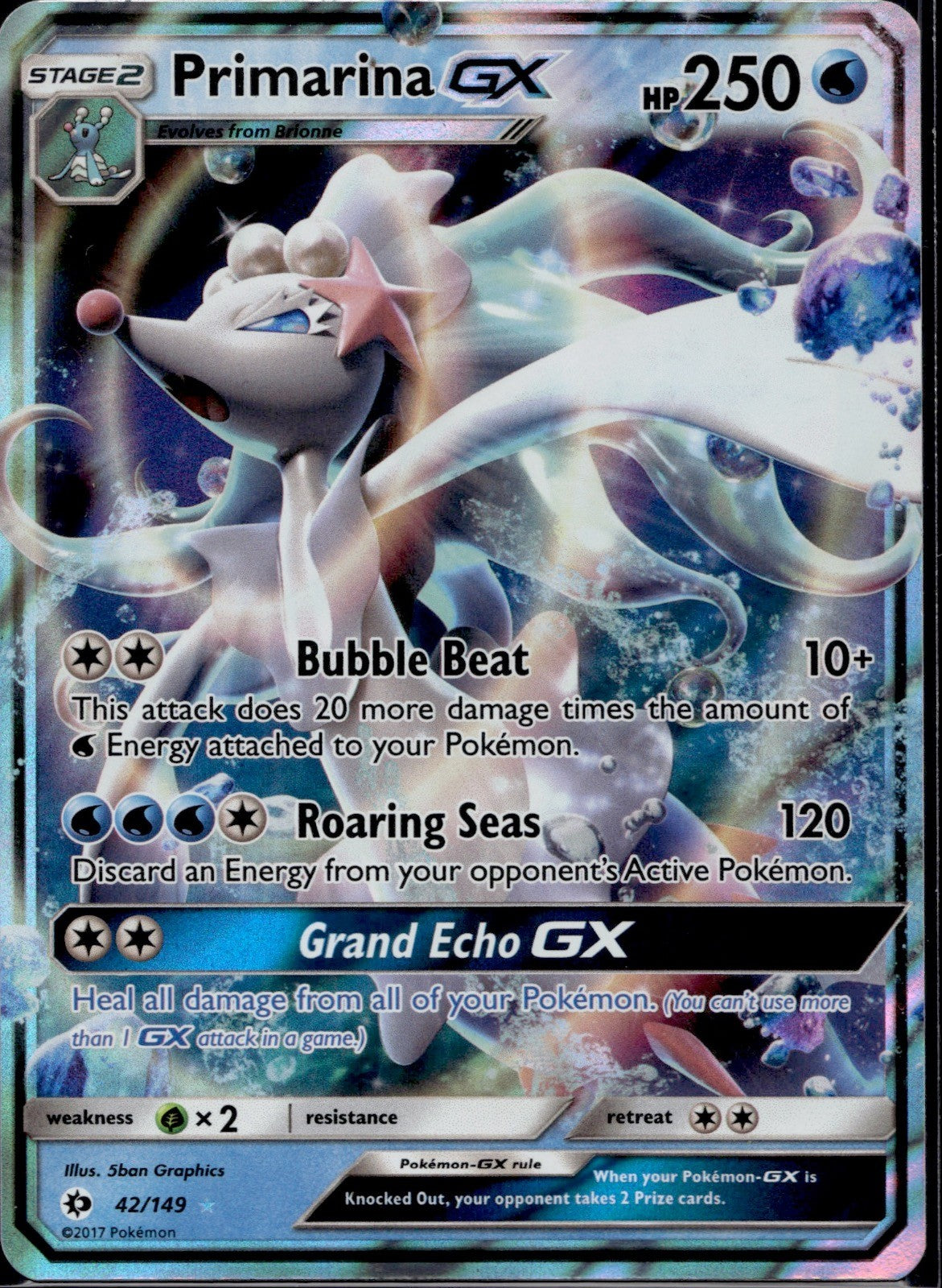 Primarina GX 42/149 SM01 SM Base Set Pokemon Holo Near Mint