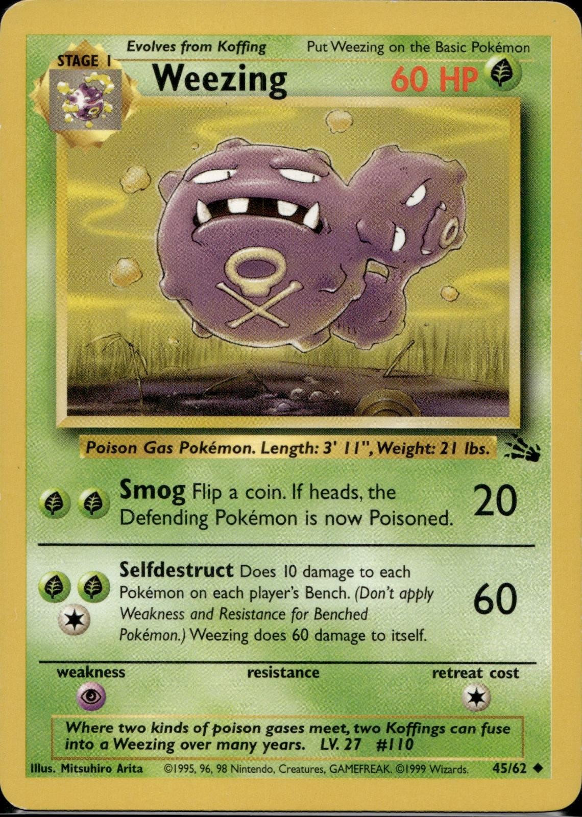 Weezing 45/62 FO Fossil Pokemon Unlimited Lightly Played