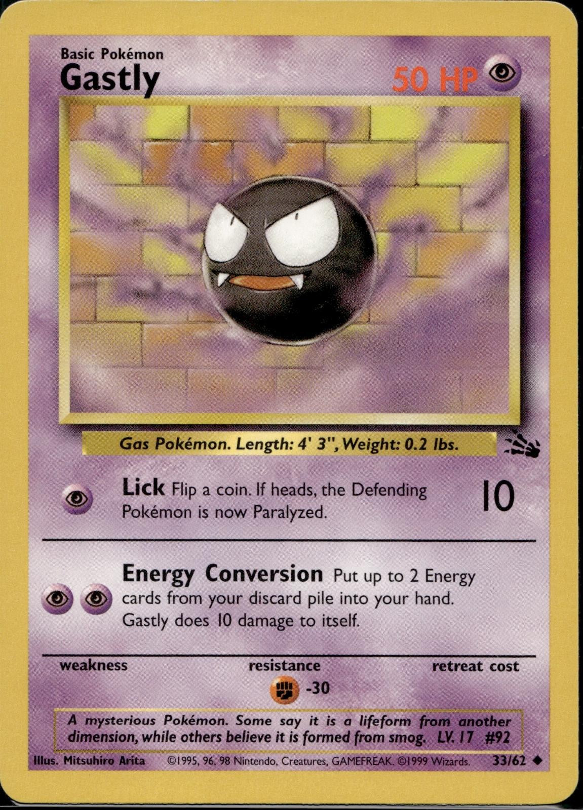 Gastly 33/62 FO Fossil Pokemon Unlimited Lightly Played