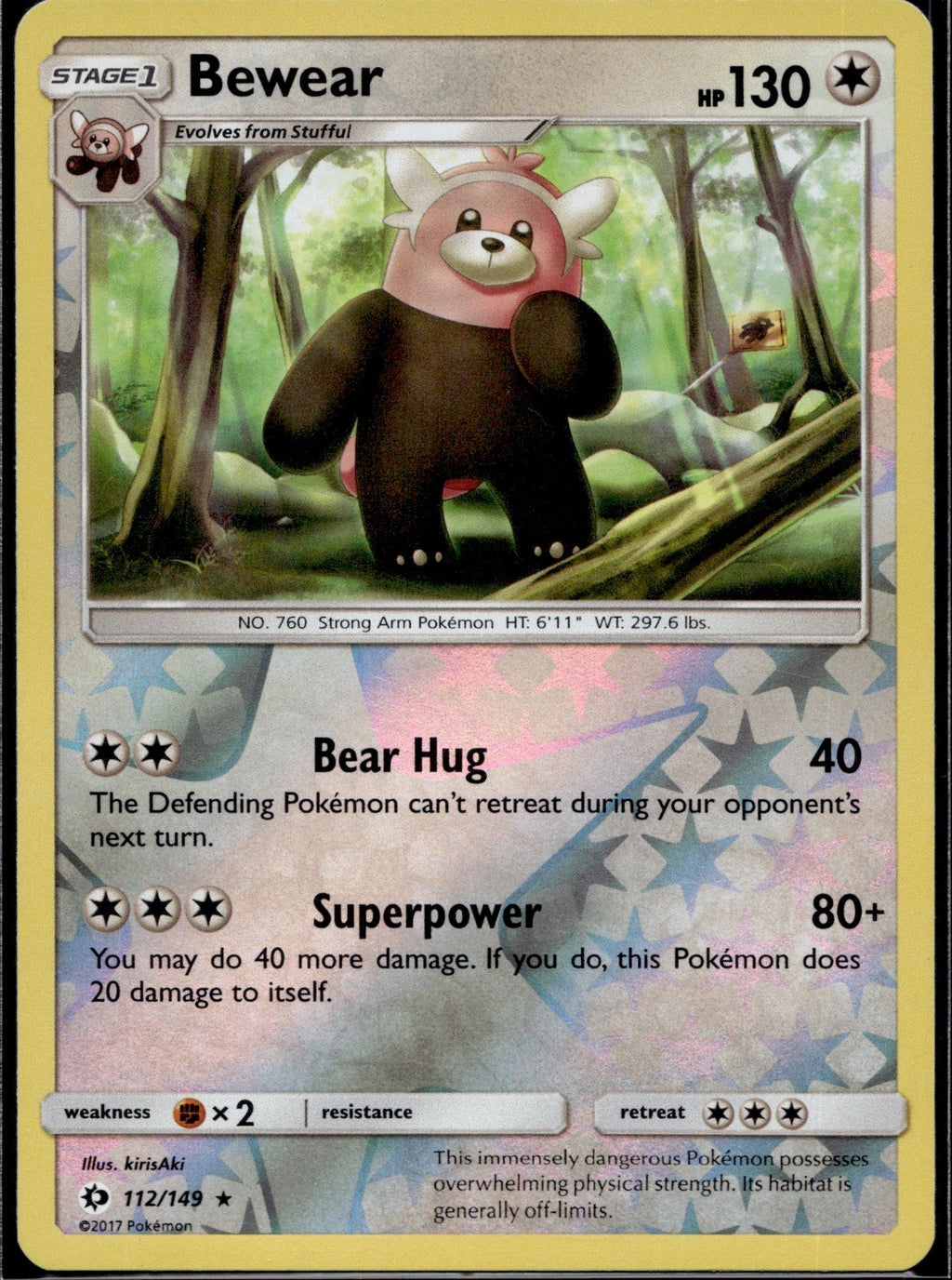 Bewear 112/149 SM01 SM Base Set Pokemon Reverse Holo Lightly Played
