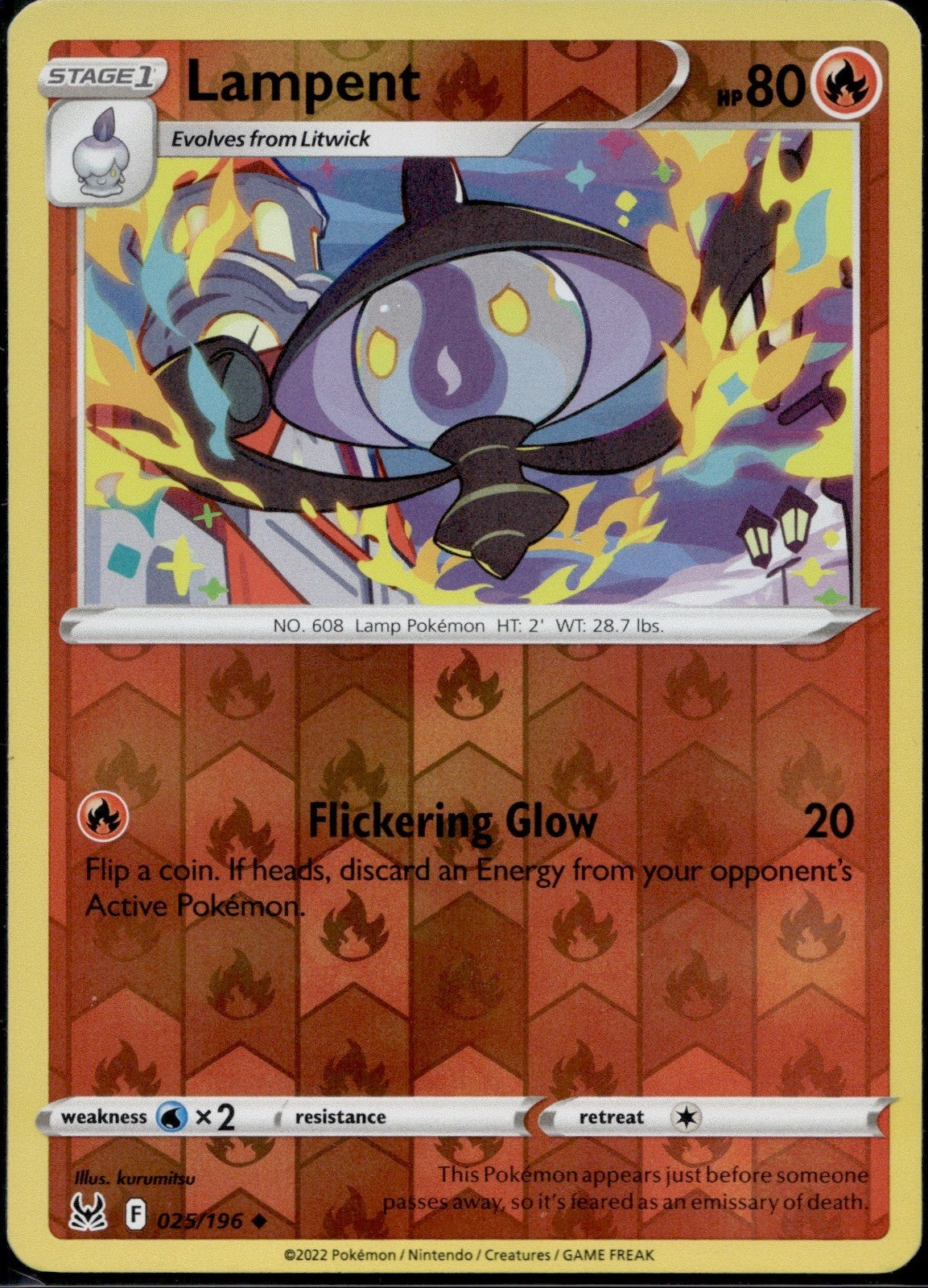 Lampent 025/196 LOR Lost Origin Pokemon Reverse Holo Lightly Played