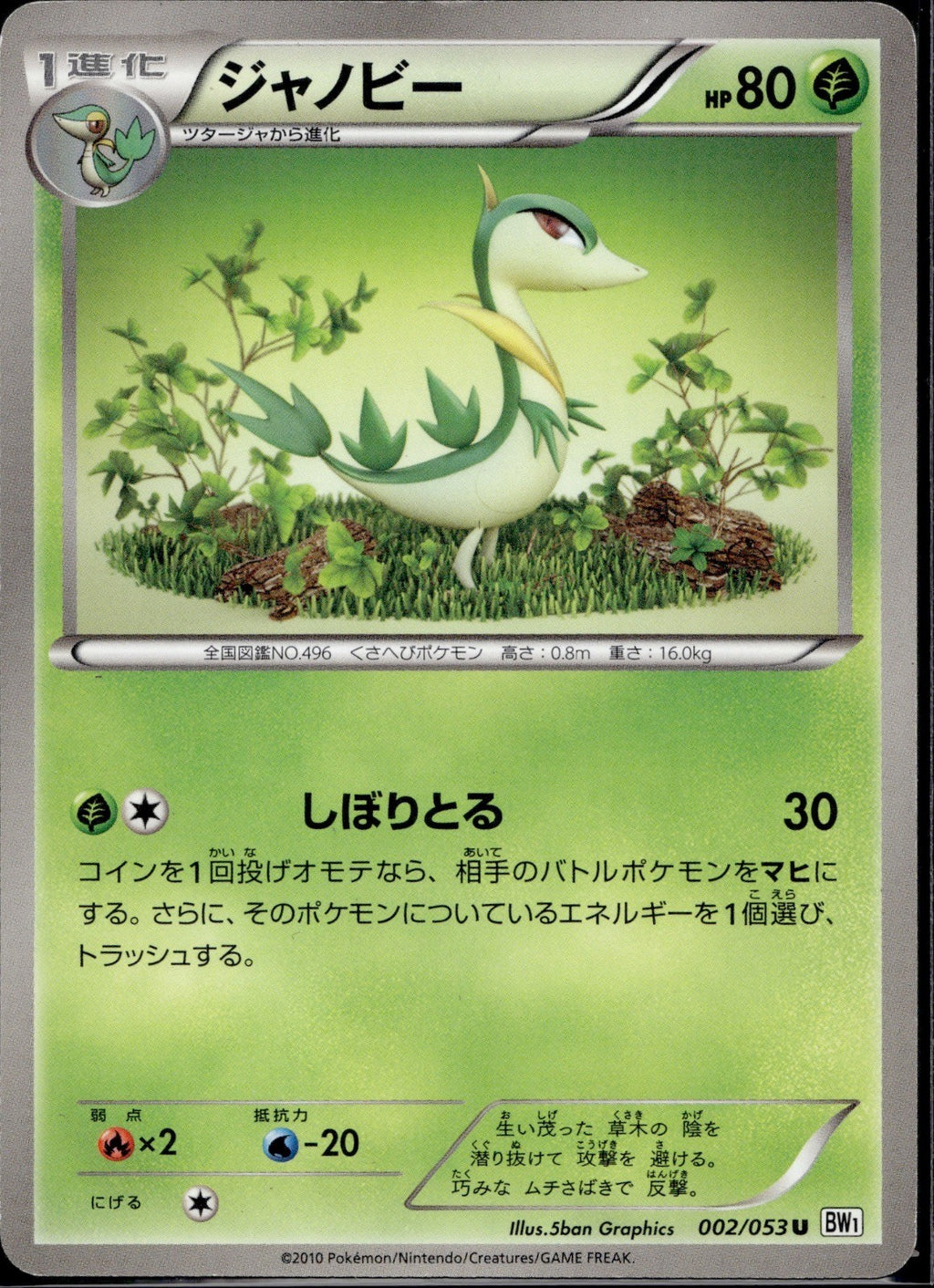 Servine 002/053 BW1 White Collection Pokemon Japanese Unlimited Lightly Played