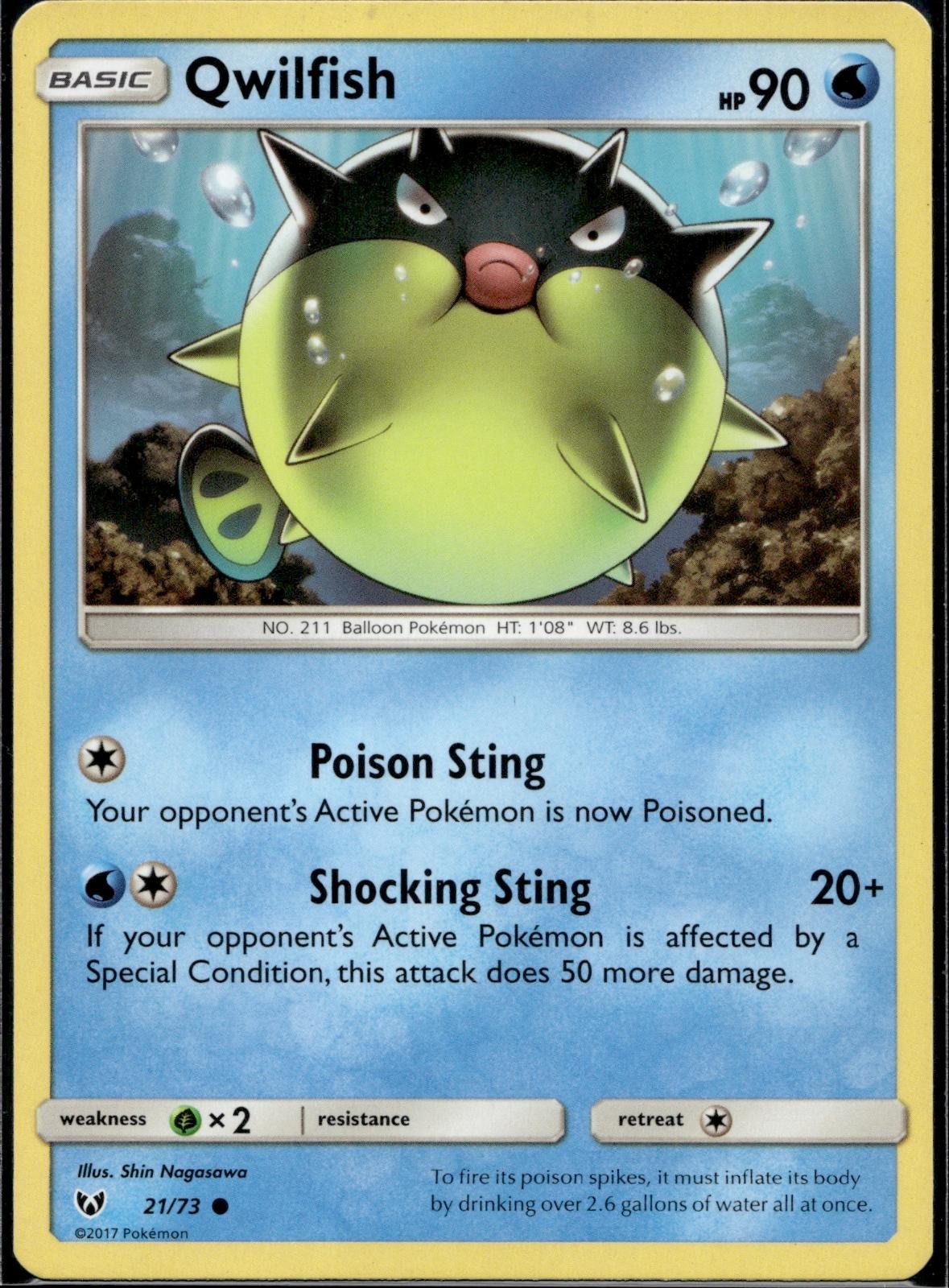 Qwilfish 21/73 SLG Shining Legends Pokemon Lightly Played