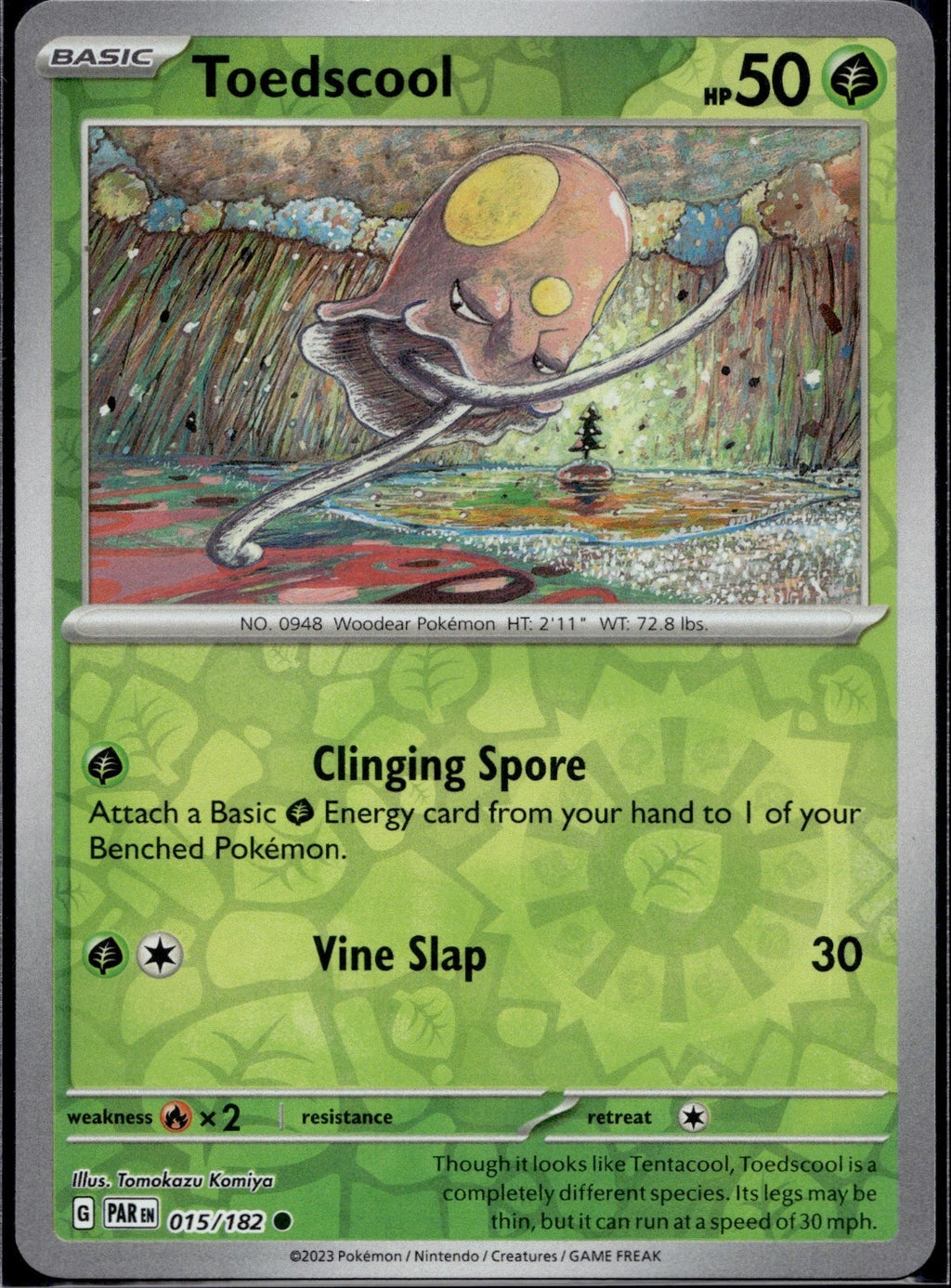 Toedscool 015/182 PAR Paradox Rift Pokemon Reverse Holo Lightly Played