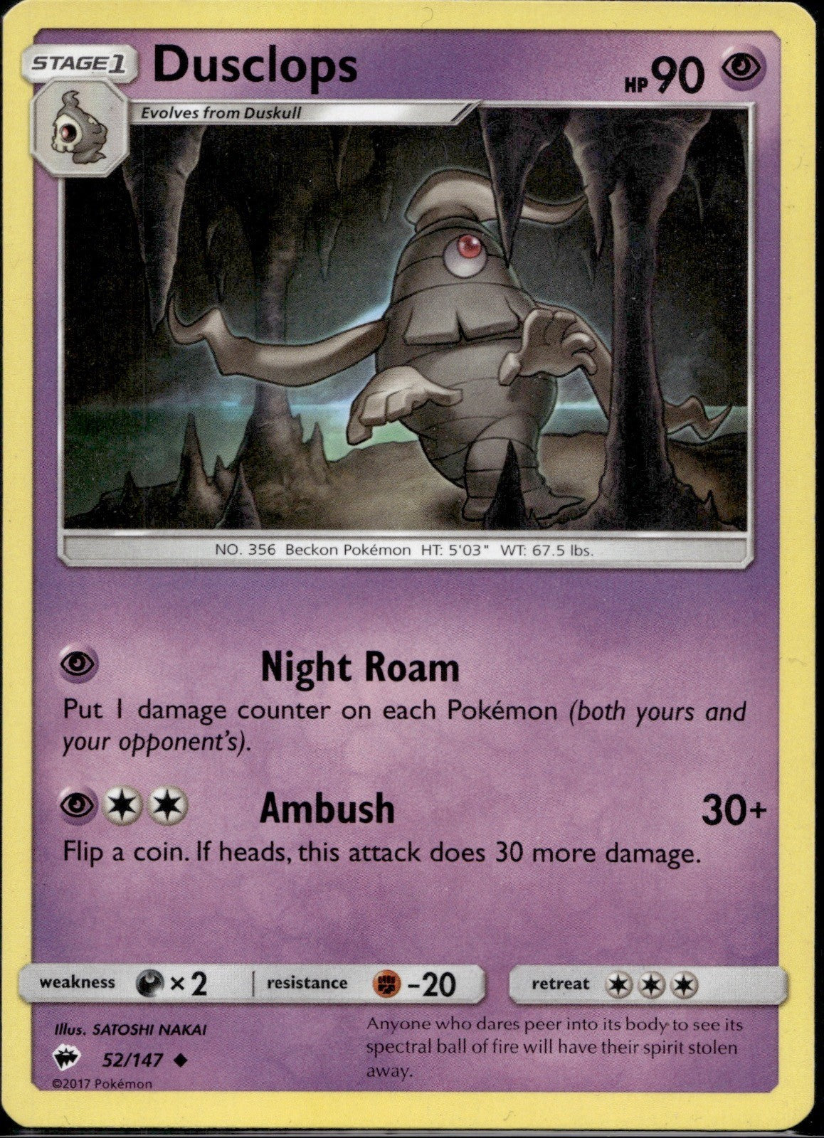 Dusclops 52/147 BUS Burning Shadows Pokemon Lightly Played