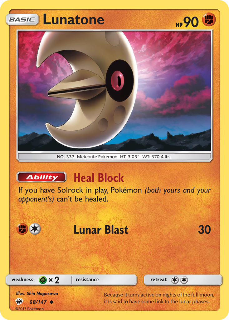 Lunatone 68/147 BUS Burning Shadows Pokemon Lightly Played