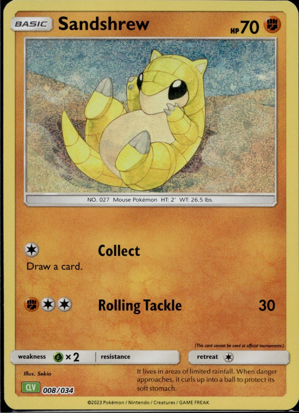 Sandshrew 008/034 CL Trading Card Game Classic Pokemon Holo Near Mint
