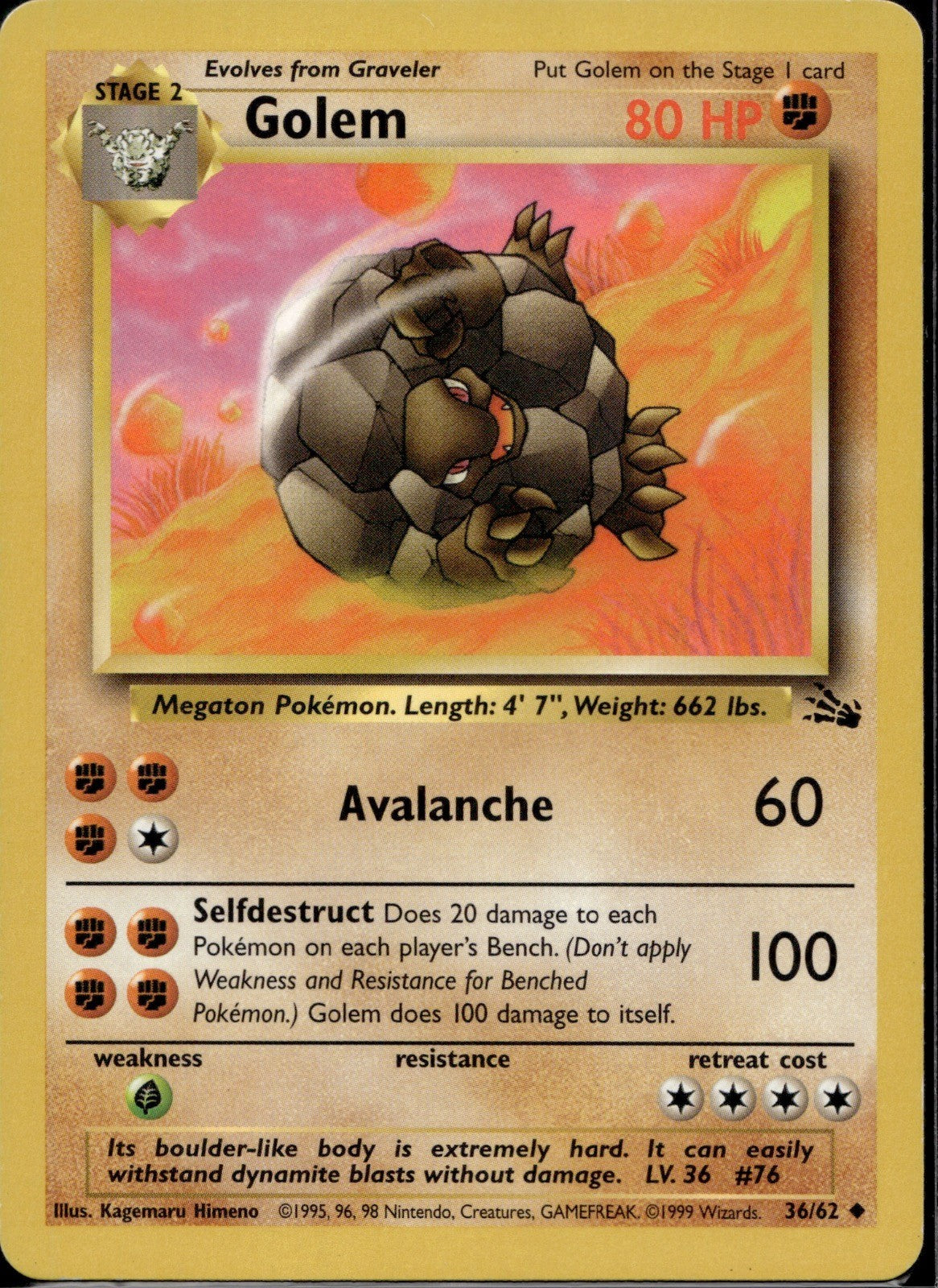 Golem 36/62 FO Fossil Pokemon Unlimited Lightly Played