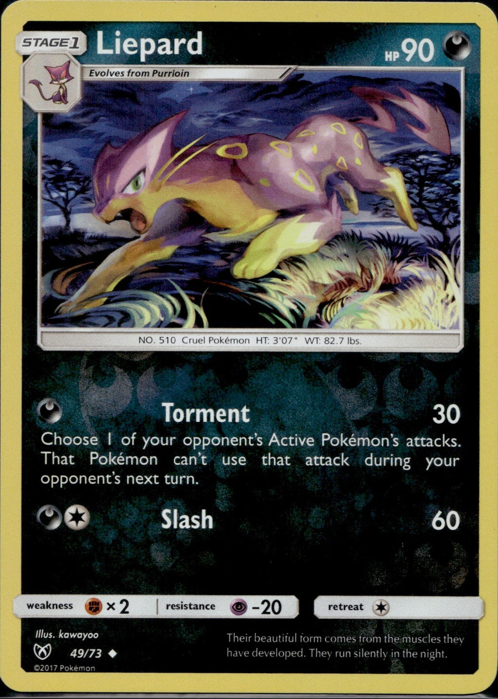 Liepard 49/73 SLG Shining Legends Pokemon Reverse Holo Lightly Played
