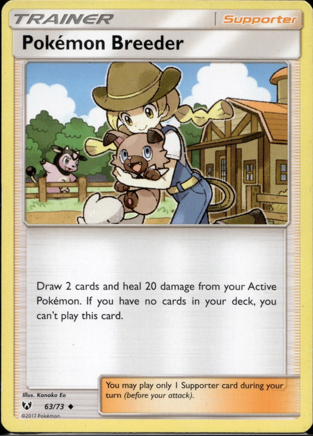 Pokemon Breeder 63/73 SLG Shining Legends Pokemon Lightly Played