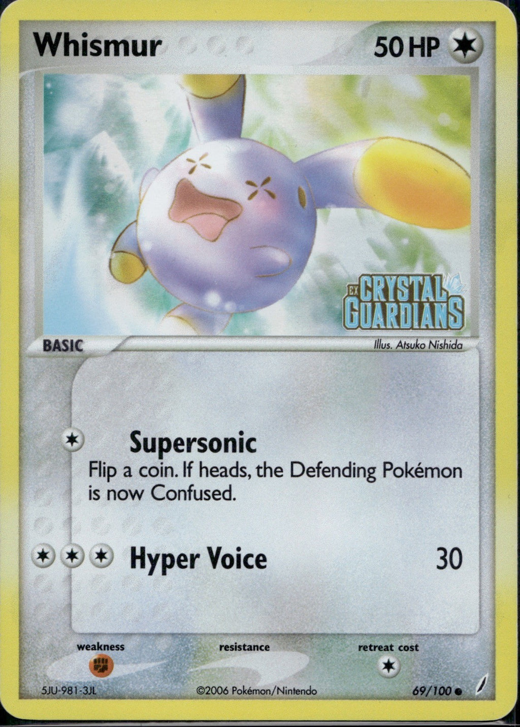 Whismur 69/100 CG Crystal Guardians STAMPED Pokemon Reverse Holo Lightly Played