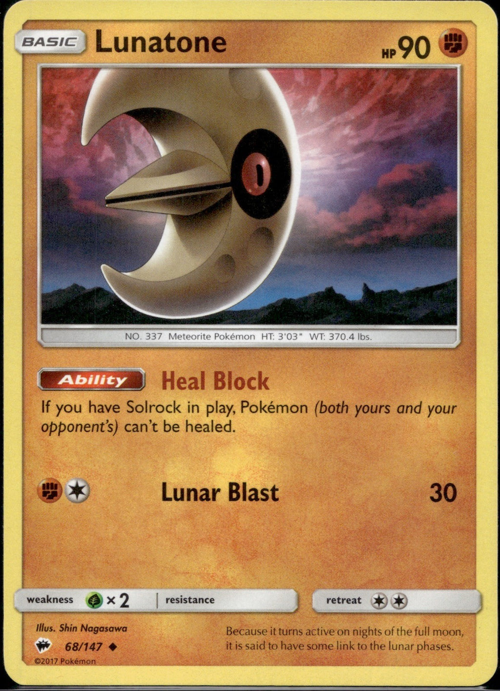 Lunatone 68/147 BUS Burning Shadows Pokemon Lightly Played