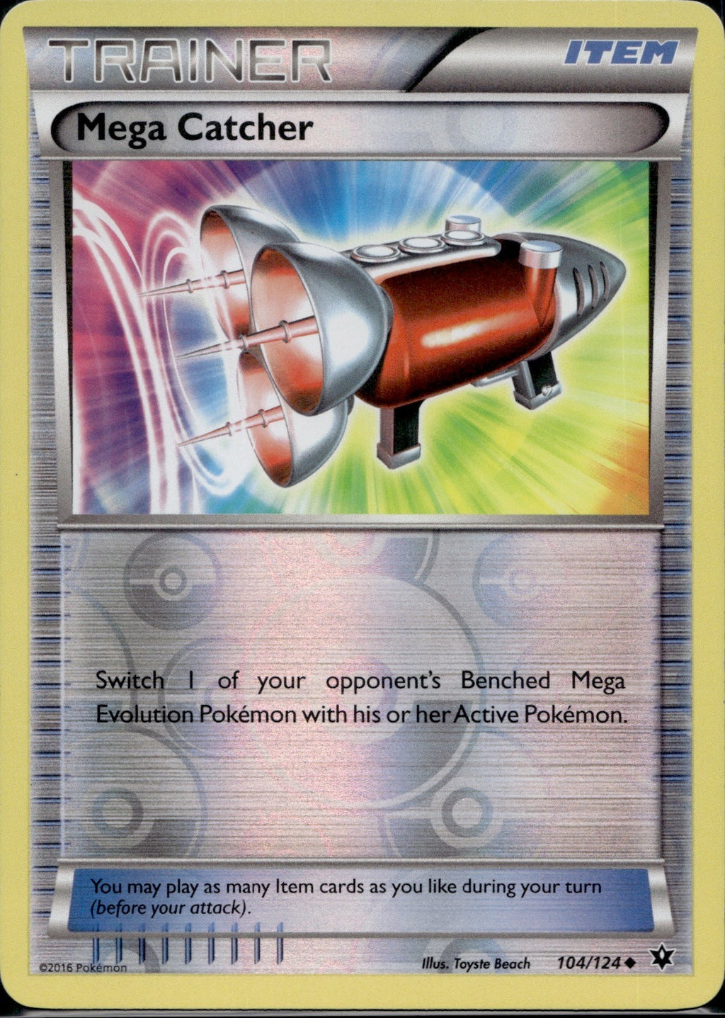 Mega Catcher 104/124 FCO Fates Collide Pokemon Reverse Holo Lightly Played