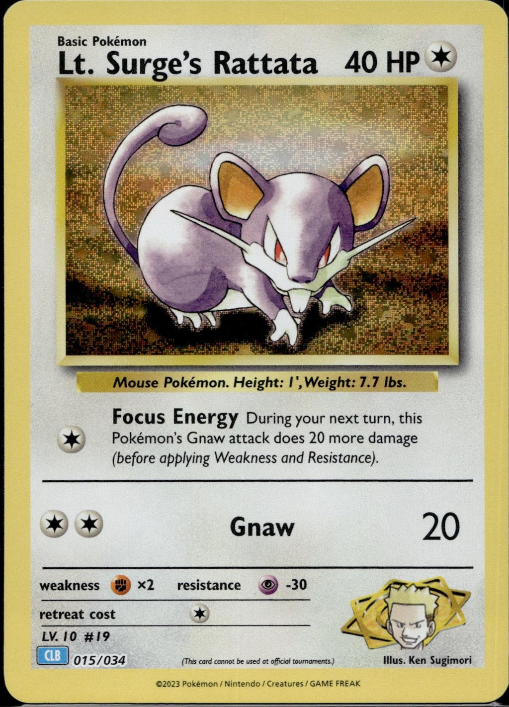 Lt. Surge's Rattata 015/034 CL Trading Card Game Classic Pokemon Holo Near Mint