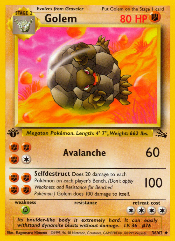 Golem 36/62 FO Fossil Pokemon Unlimited Lightly Played