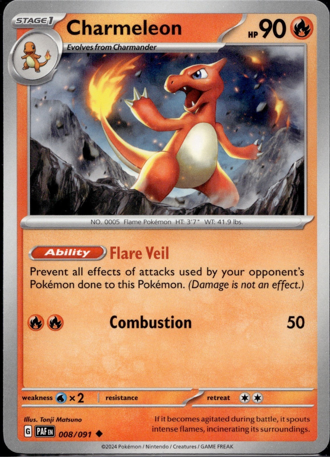 Charmeleon 008/091 PAF Paldean Fates Pokemon Near Mint