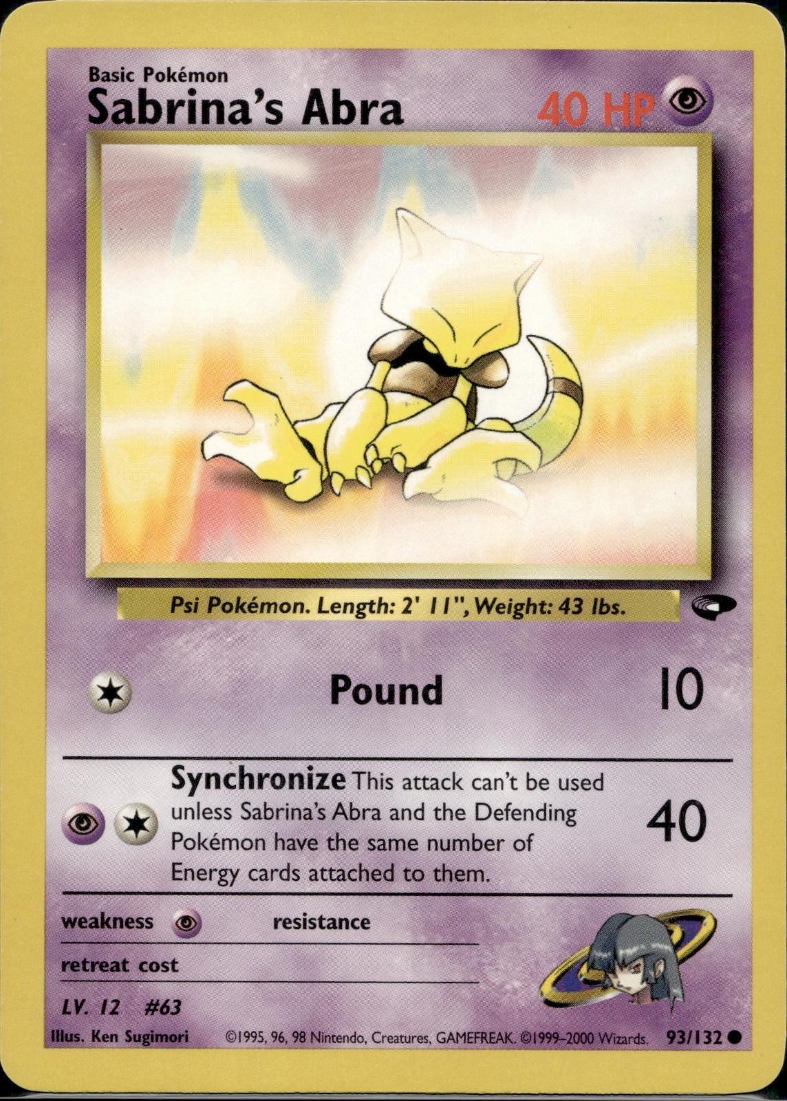 Sabrina's Abra 93/132 G2 Gym Challenge Pokemon Unlimited Lightly Played