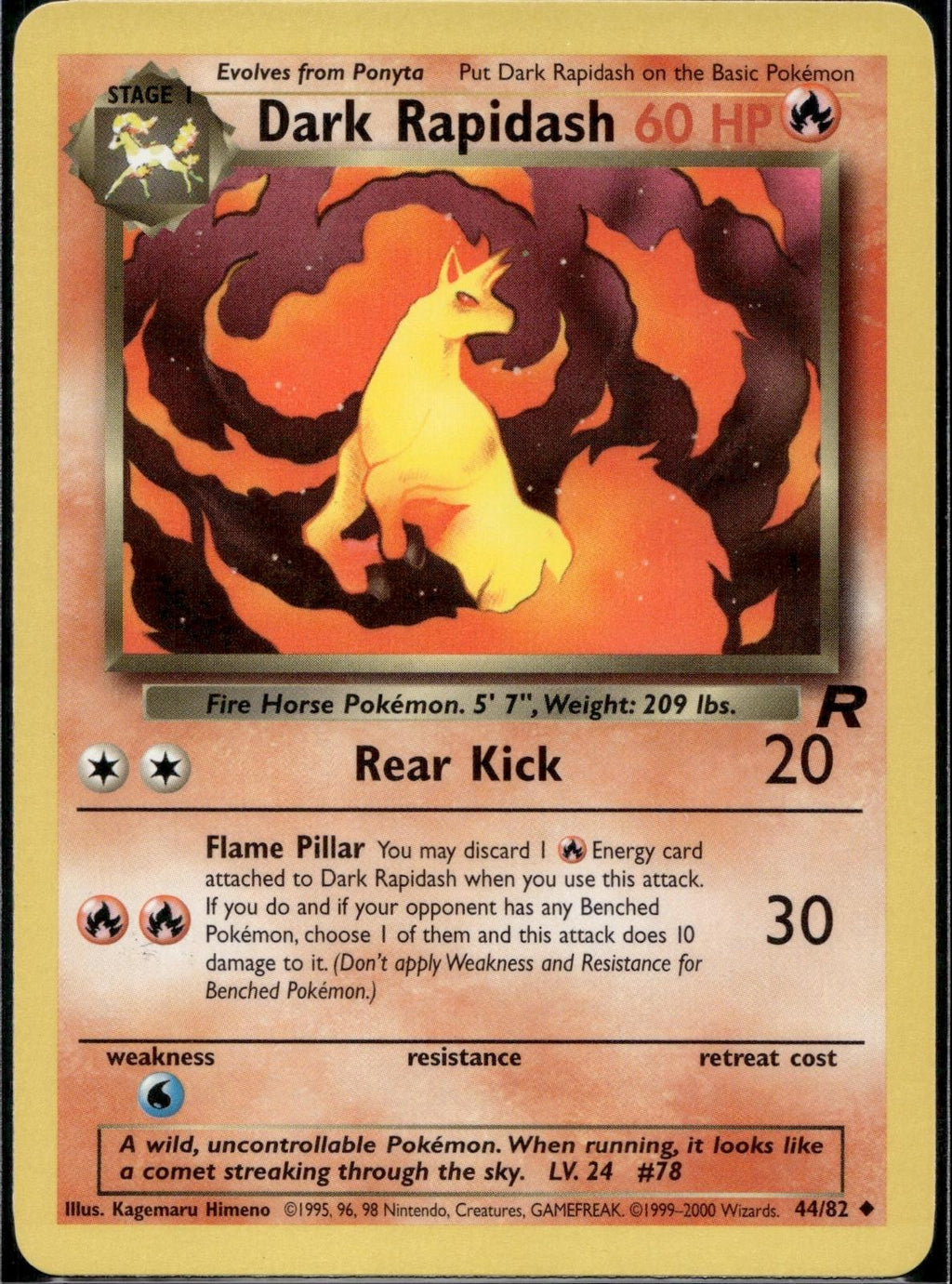 Dark Rapidash 44/82 TR Team Rocket Pokemon Unlimited Lightly Played