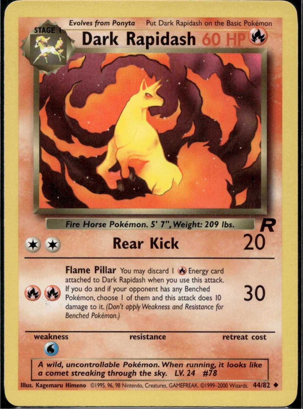 Dark Rapidash 44/82 TR Team Rocket Pokemon Unlimited Lightly Played