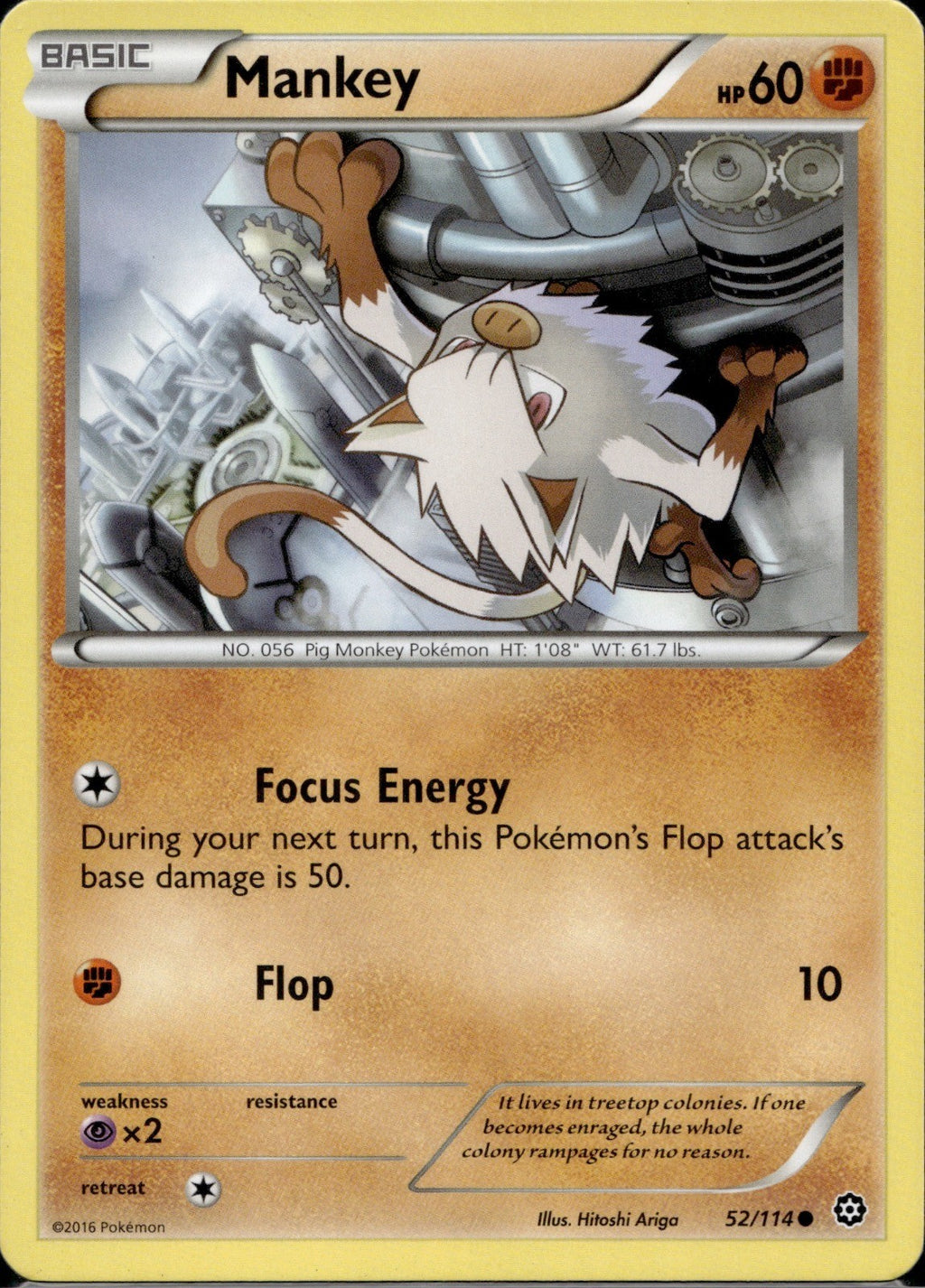 Mankey 52/114 STS Steam Siege Pokemon Lightly Played