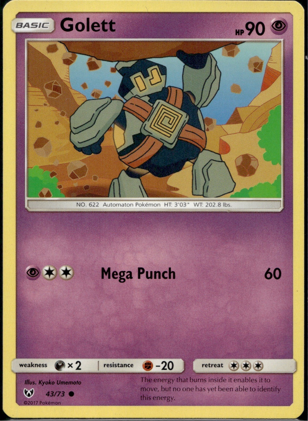 Golett 43/73 SLG Shining Legends Pokemon Lightly Played