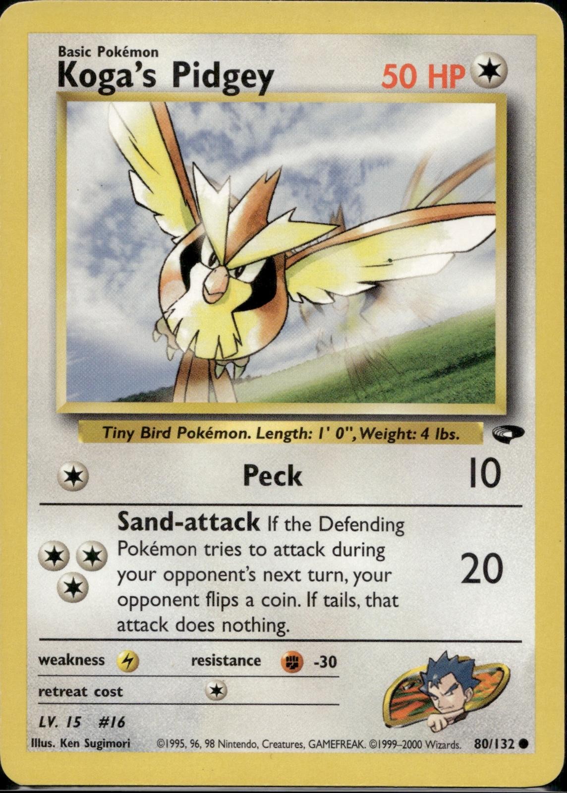 Koga's Pidgey 80/132 G2 Gym Challenge Pokemon Unlimited Lightly Played