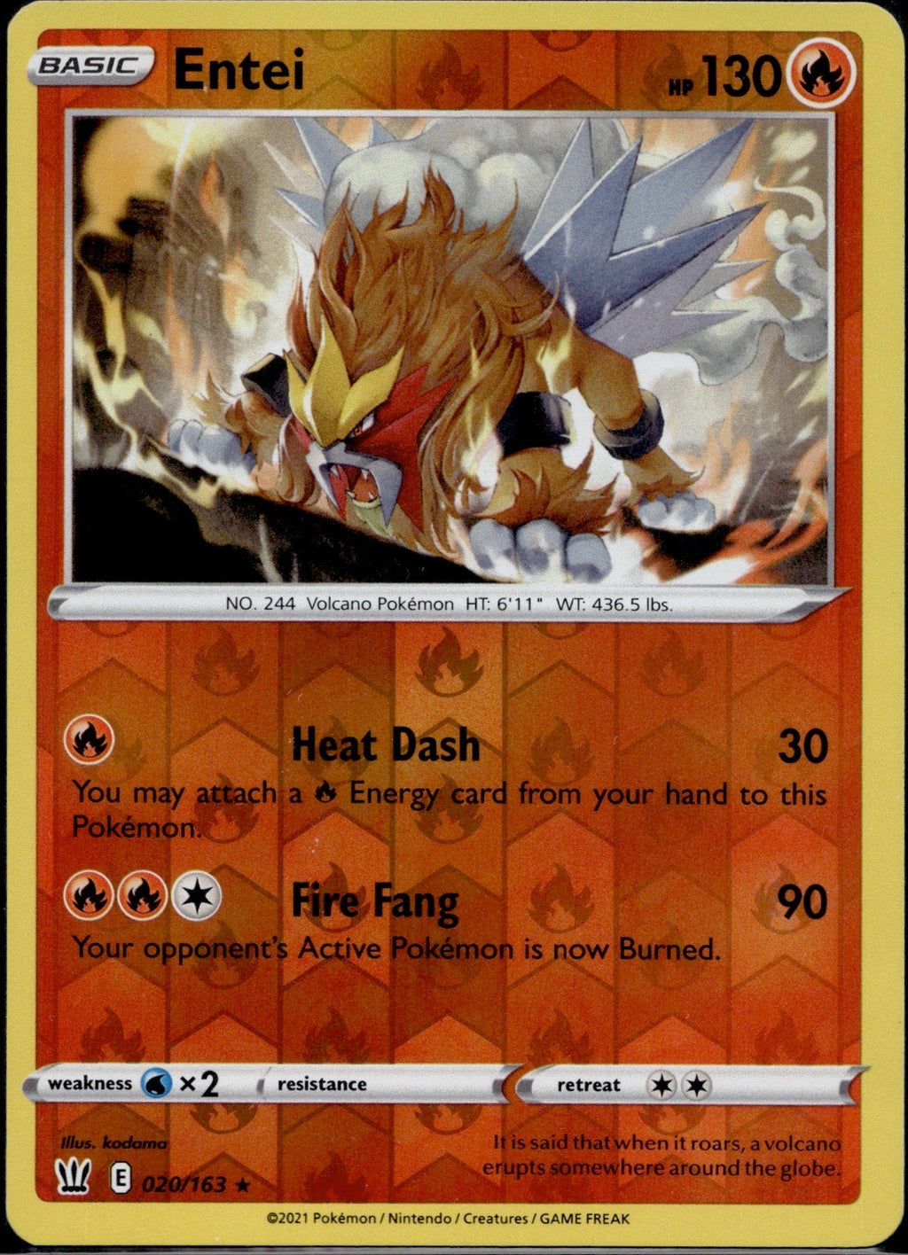 Entei 020/163 BST Battle Styles Pokemon Reverse Holo Near Mint
