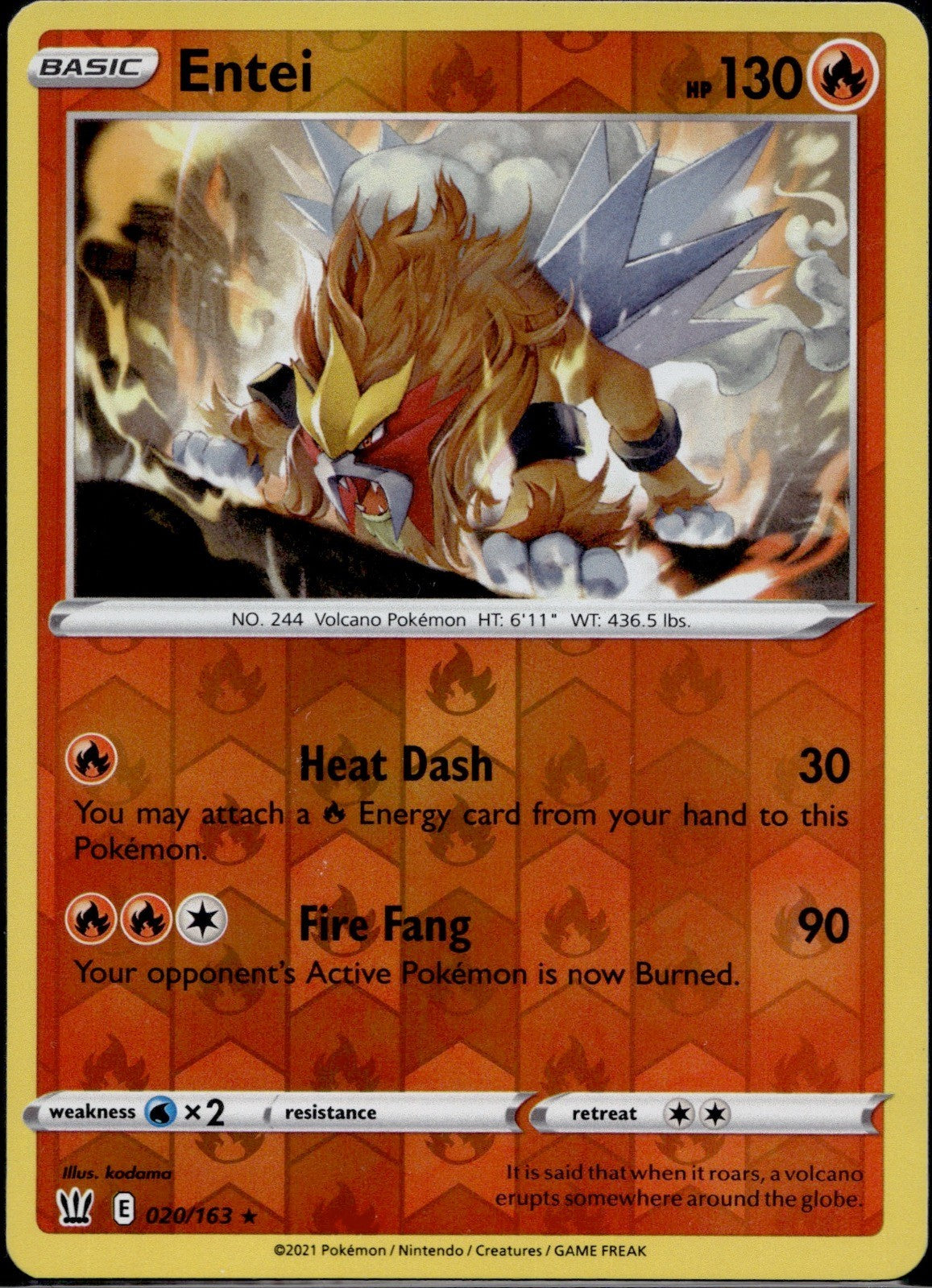 Entei 020/163 BST Battle Styles Pokemon Reverse Holo Near Mint