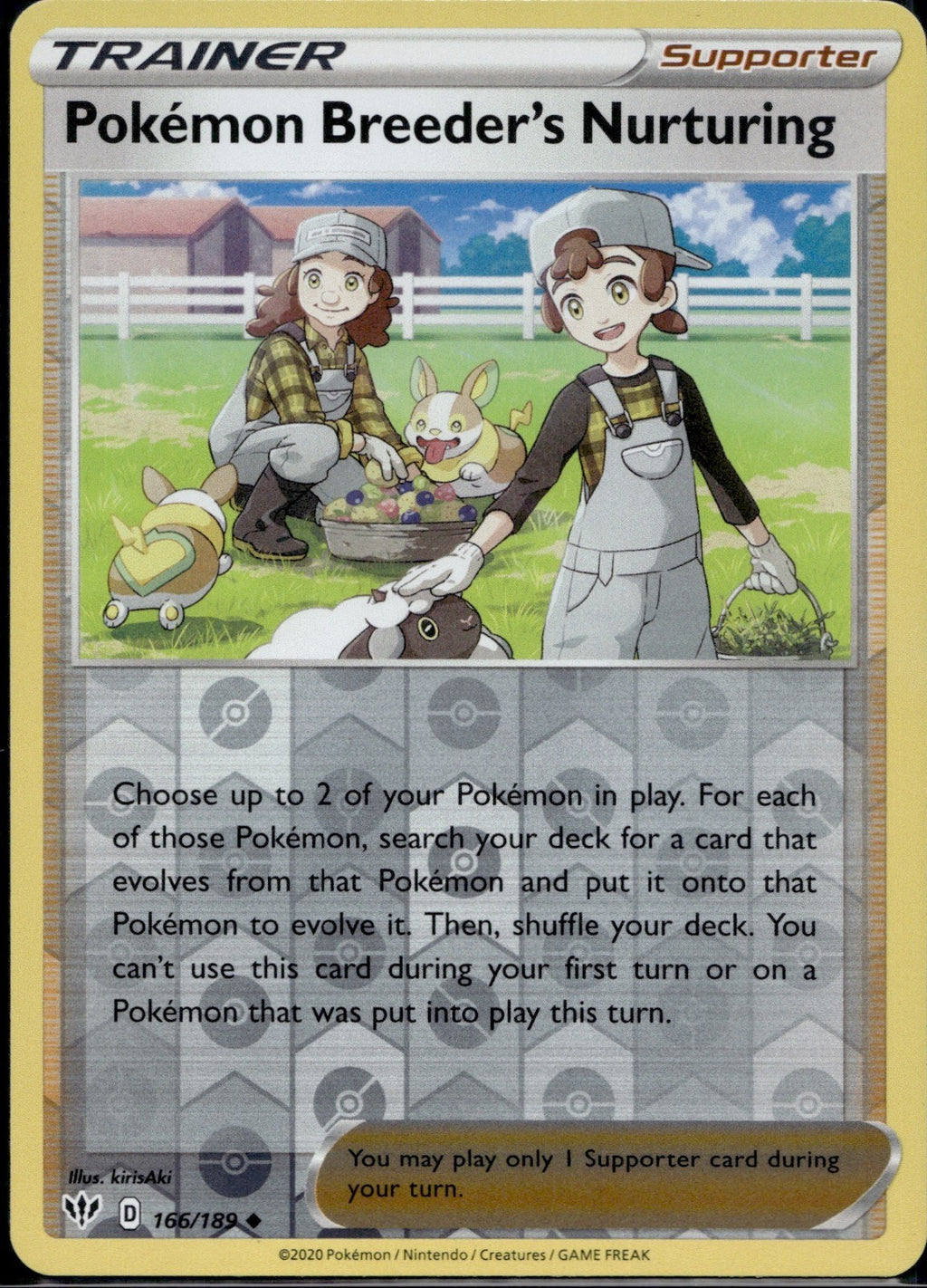 Pokemon Breeder's Nurturing 166/189 DAA Darkness Ablaze Pokemon Reverse Holo NM