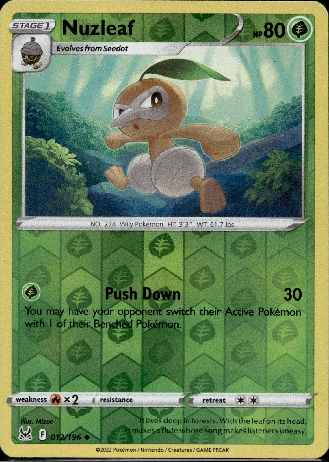 Nuzleaf 012/196 LOR Lost Origin Pokemon Reverse Holo Lightly Played